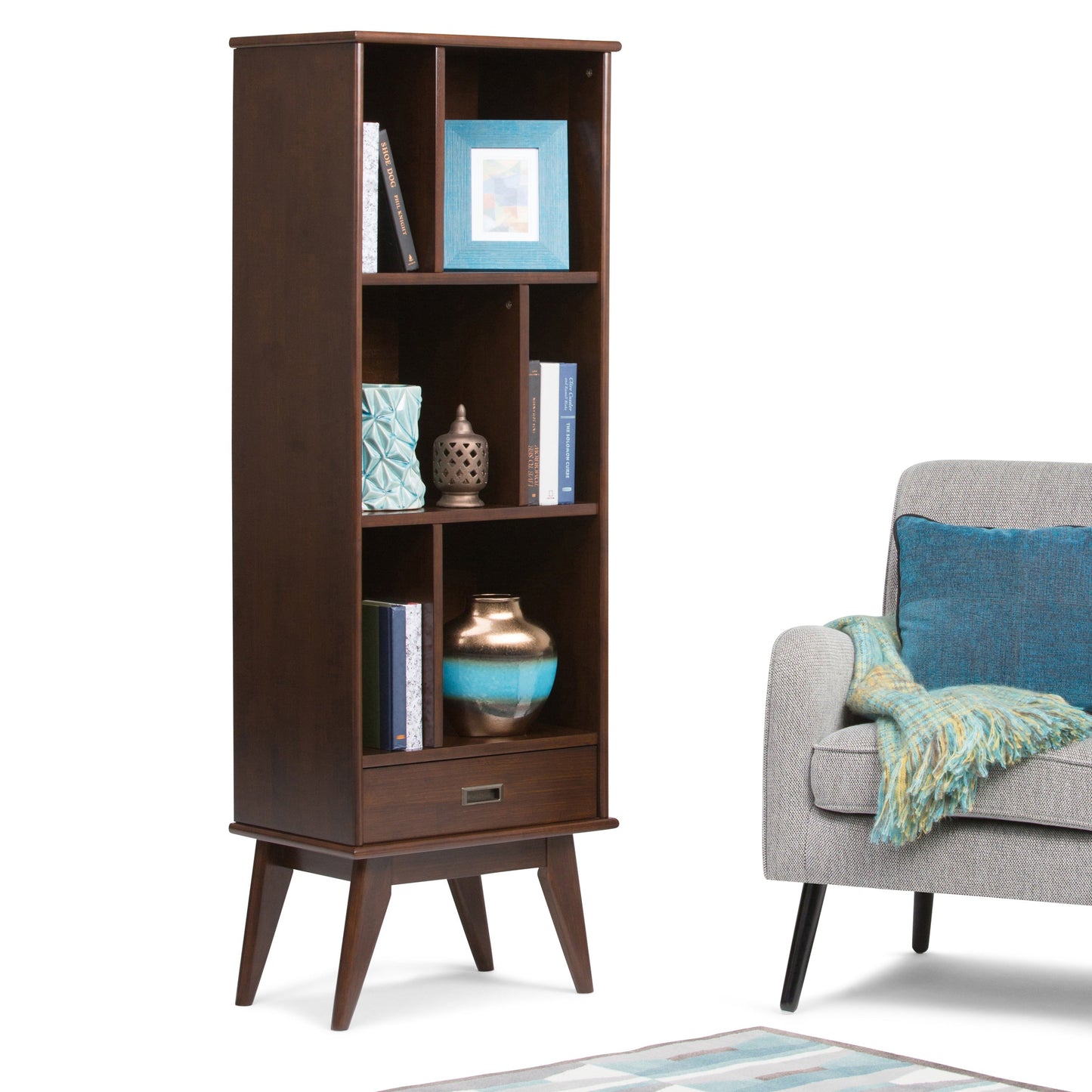 Draper - Mid Century Bookcase and Storage Unit - Medium Auburn Brown