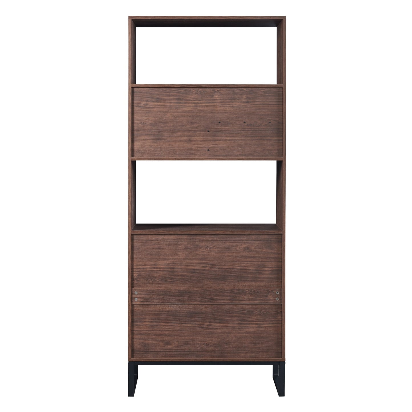 75.9"Modern Open Bookshelf Suite with Doors, Bookcase Suite with Storage drawers and LED Strip Lights,Free Standing Display Rack,Wooden Tall Bookshelf Suite for Living Room and Office, Walnut