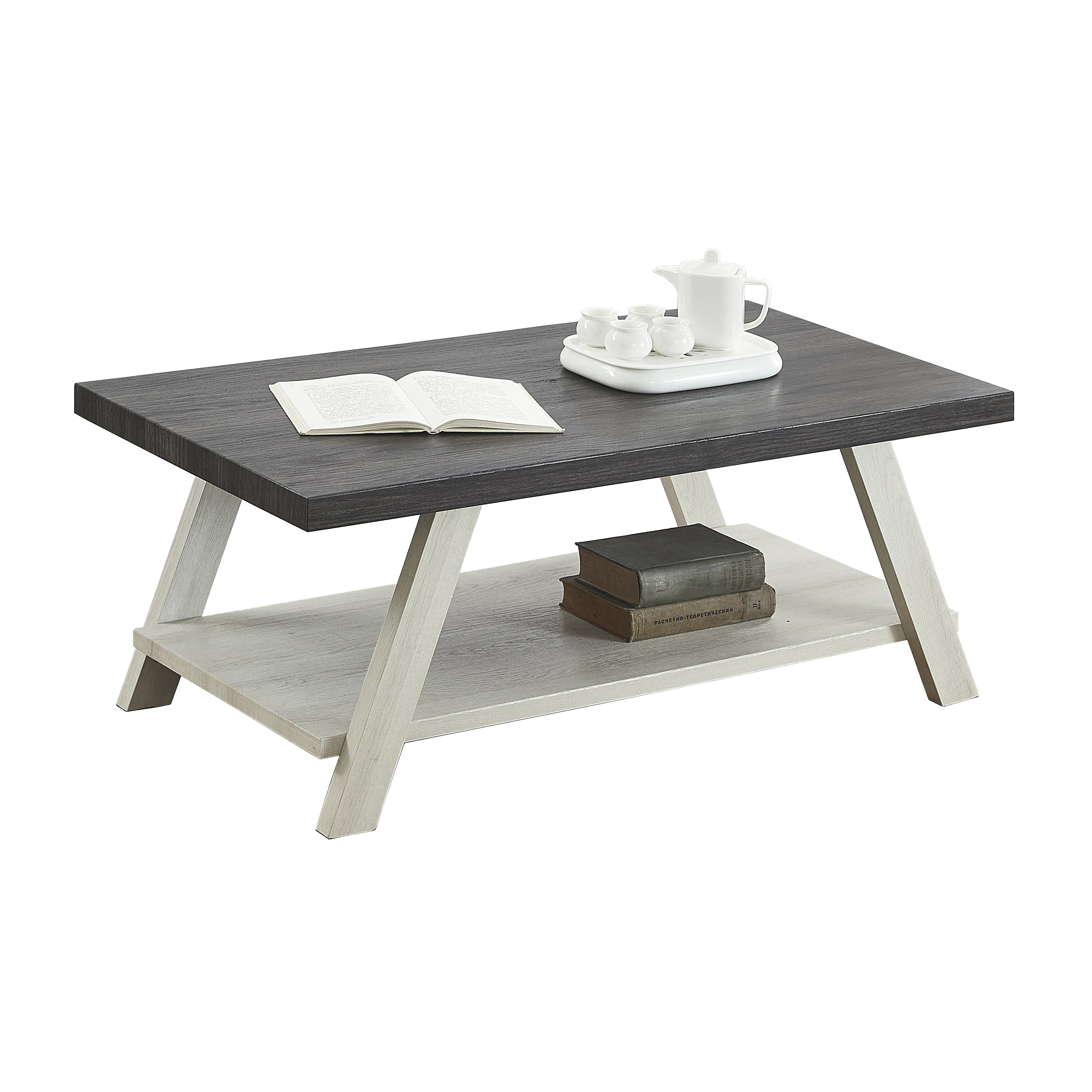 Athens Contemporary Two-Tone Wood Shelf Coffee Table in Weathered Charcoal and Beige