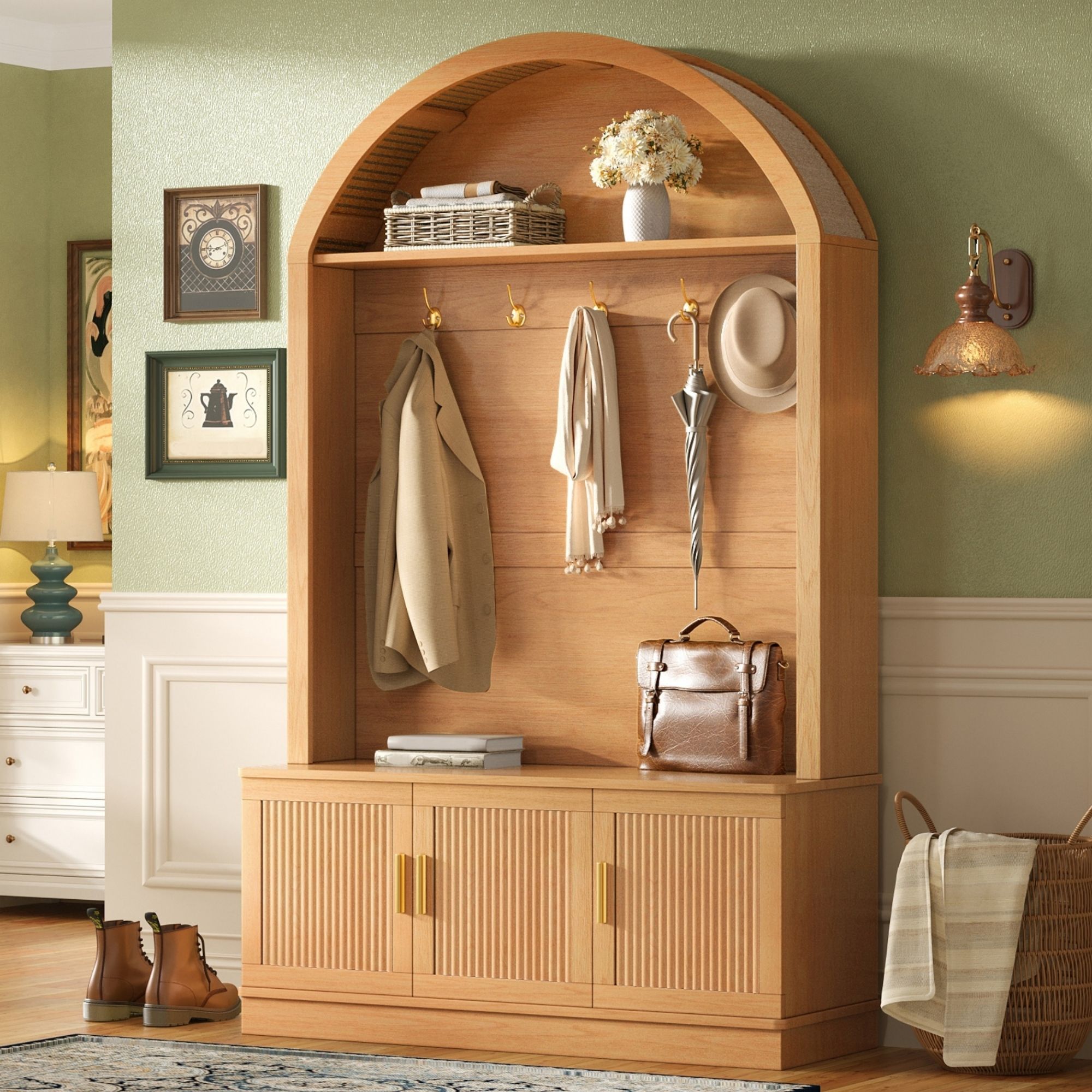 Arched Top Hall Tree With 5 Hooks