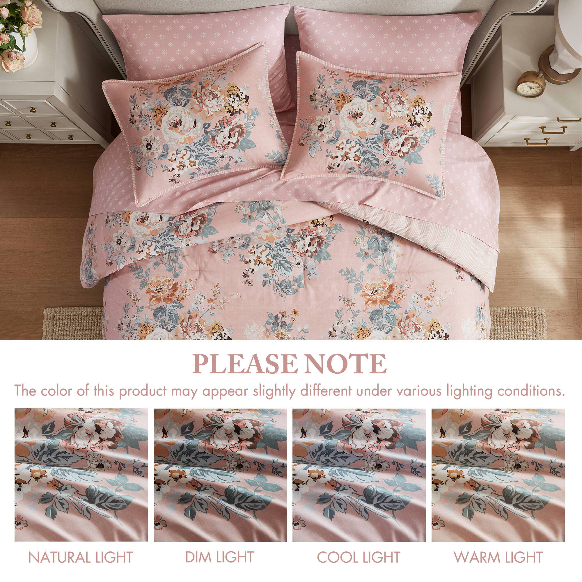 Heather - Twin Long 5 Piece Vintage-Inspired Floral Print - Pink