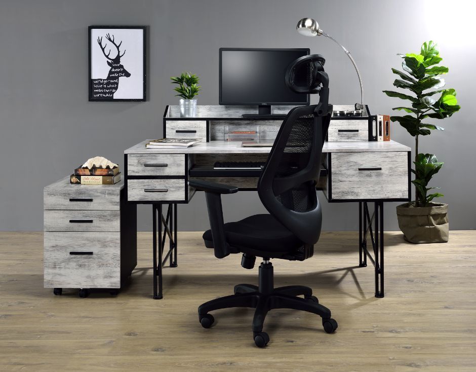 ACME Safea Computer Desk, Antique White & Black Finish 92802