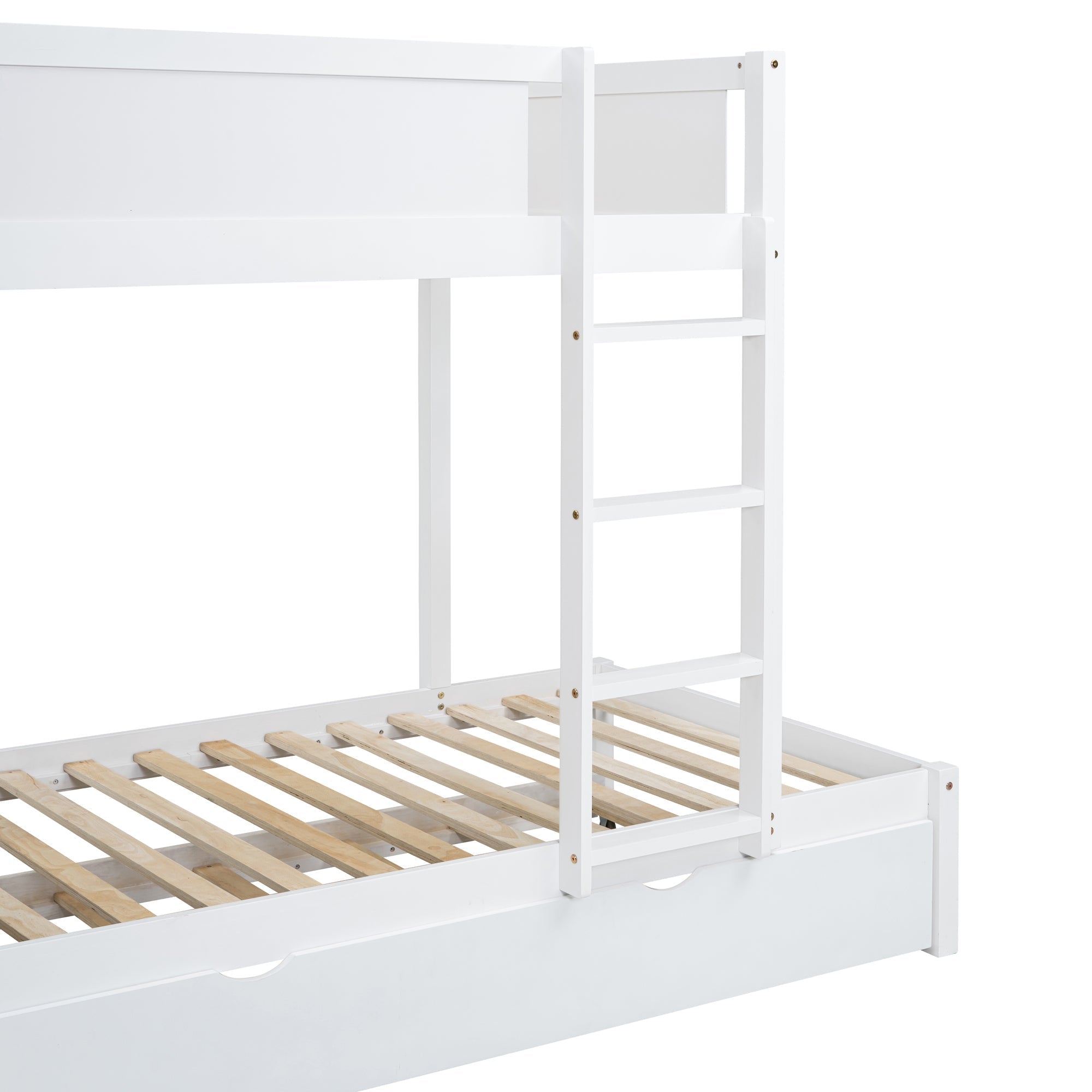 Twin-Over-Twin Bunk Bed with Twin size Trundle, Storage and Desk, White