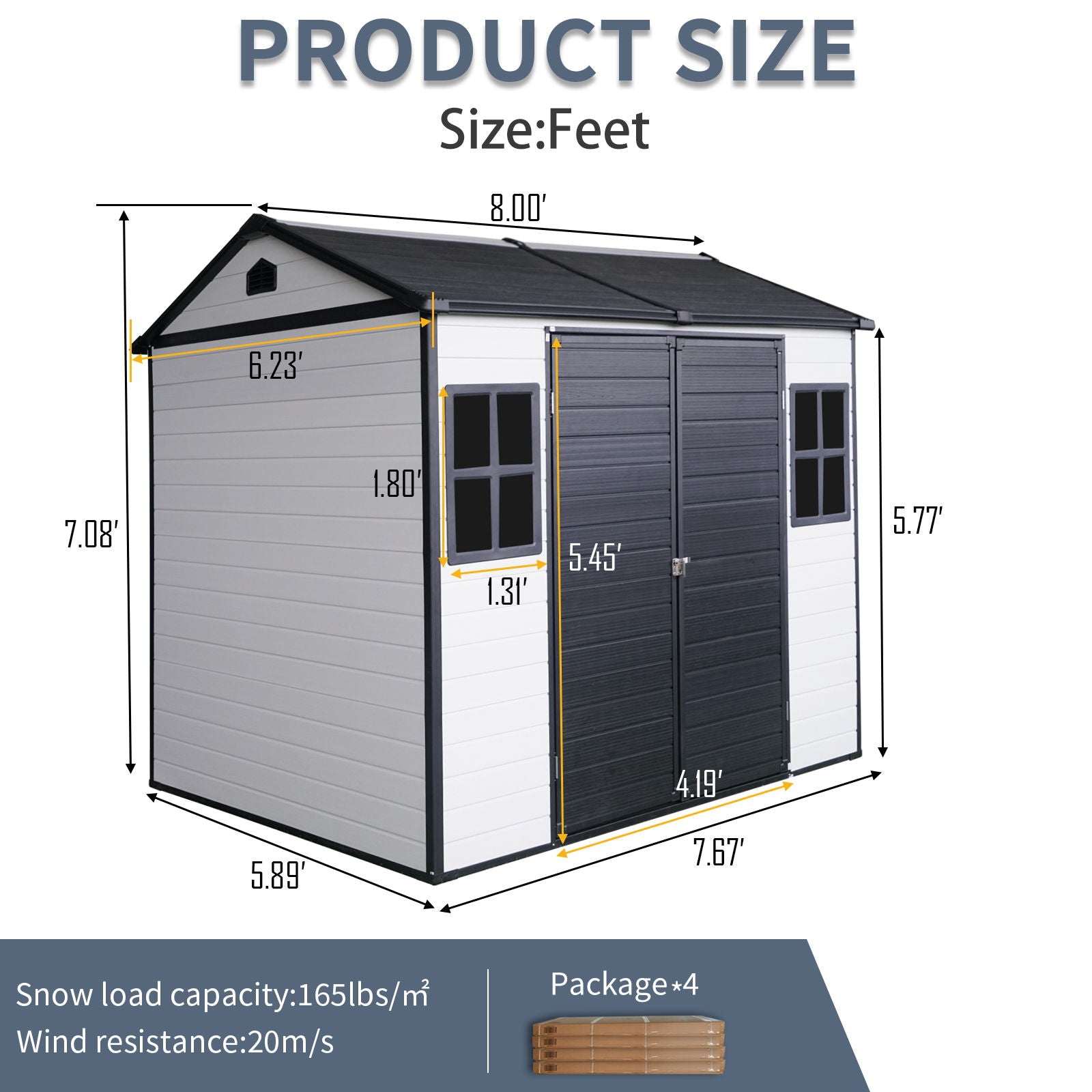 Resin Outdoor Storage Shed With Two - Window And Double - Door, Plastic Shed With Floor For Gargen, Patio, Yard, Lawn