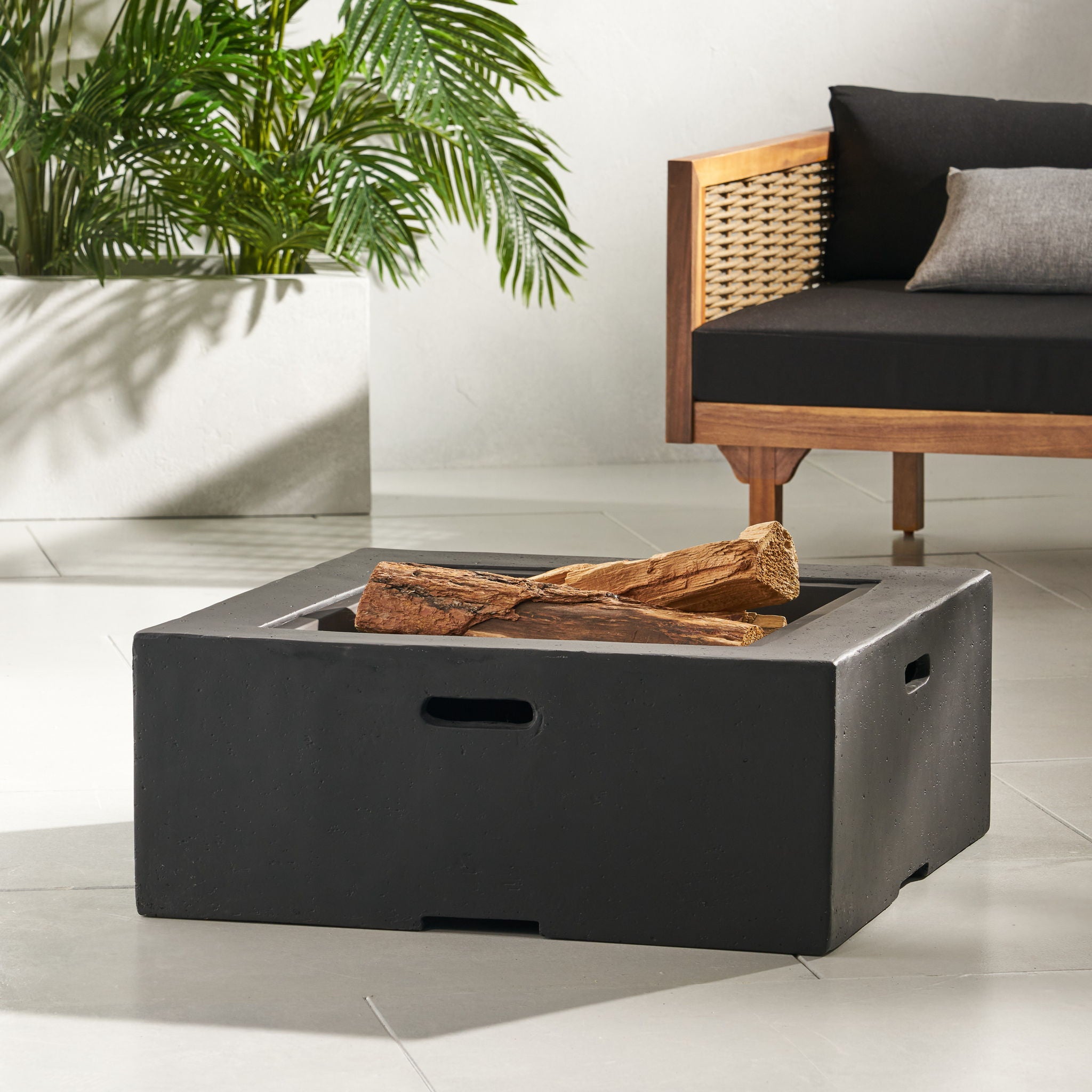 Outdoor Square Mgo Wood Burning Fire Pit - Dark Gray