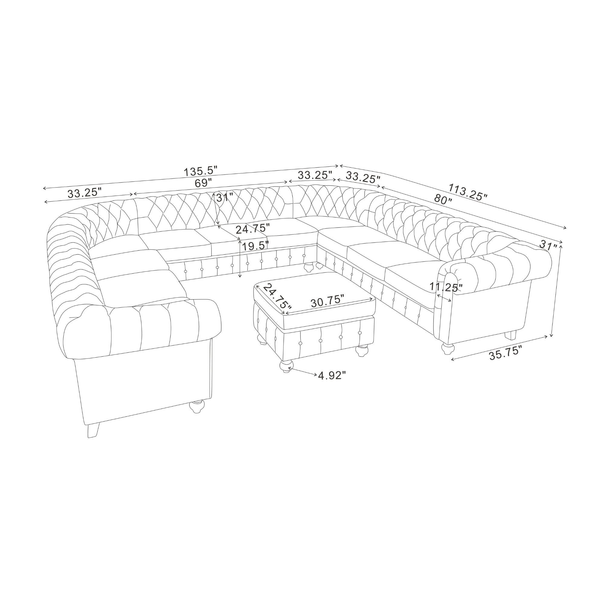 Chesterfield Vintage Style U - Shape Sectional
