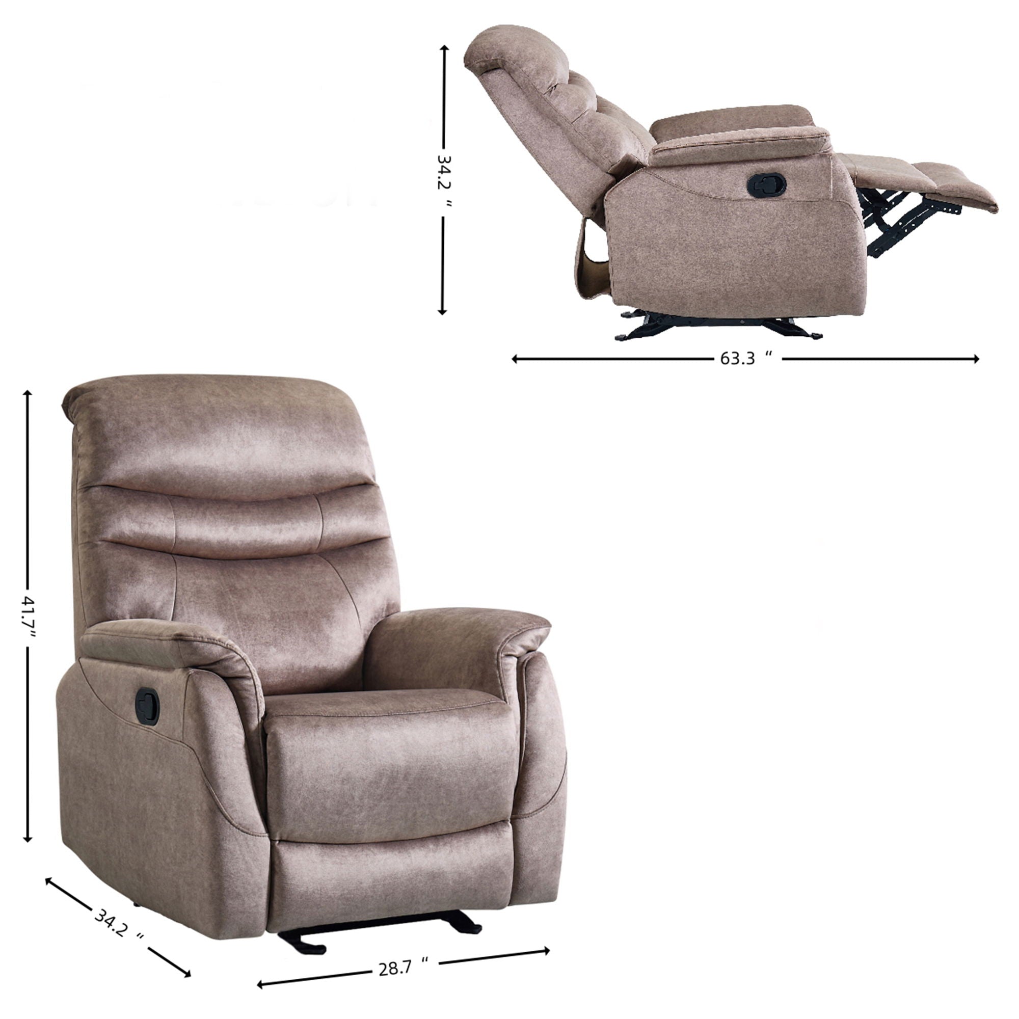 Rocking Recliner Chair For Living Room, Adjustable Modern Recliner Chair, Recliner Sofa With Lumbar Support, Classic And Traditional Recliner Chair With Comfortable Arm And Back Sofa - Dark Gray