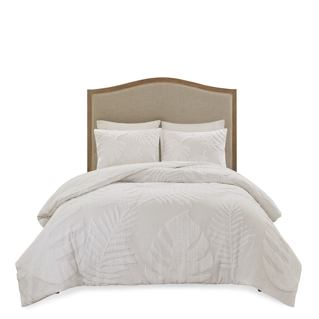 Bahari - 3 Piece Tufted Palm Comforter Set - Off White