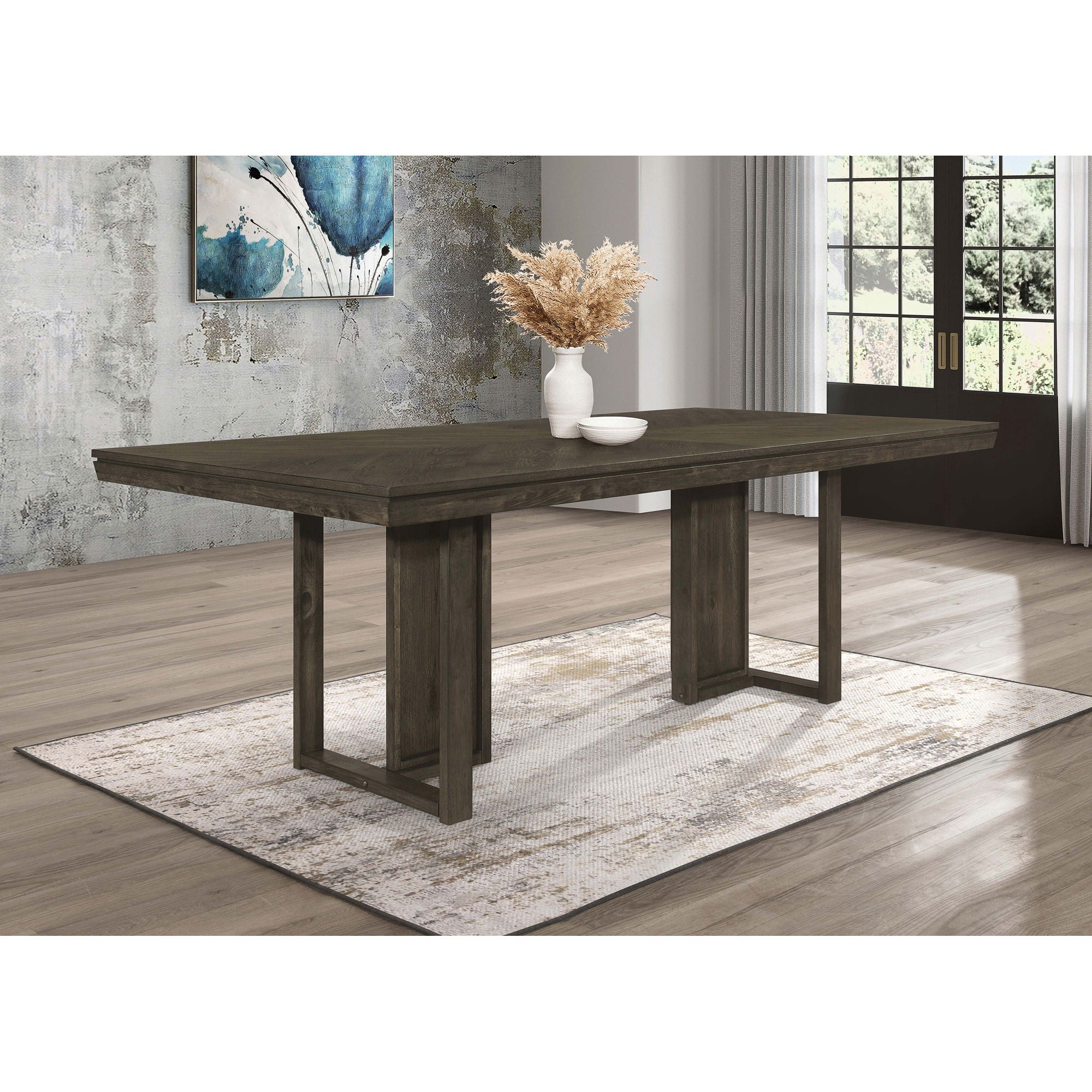 Glenmoor - Rectangular Dining Table With Geometric Double Pedestal Base - Dark Gray