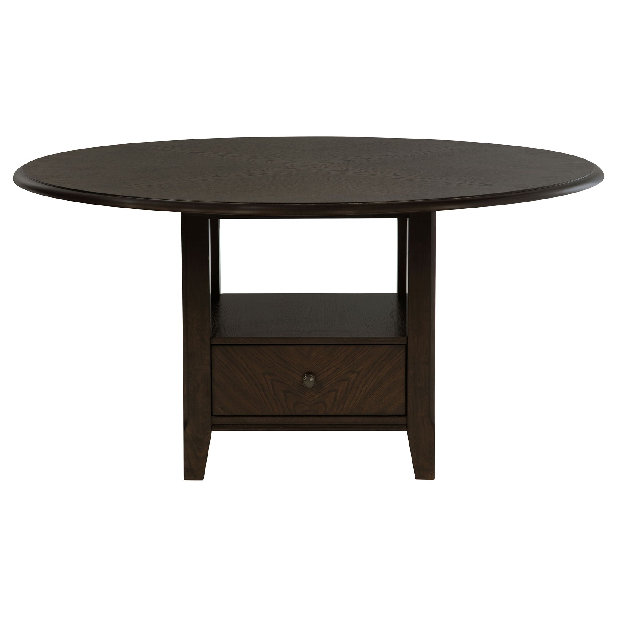 Fulton - Round Dining Table With Drawer - Dark Brown