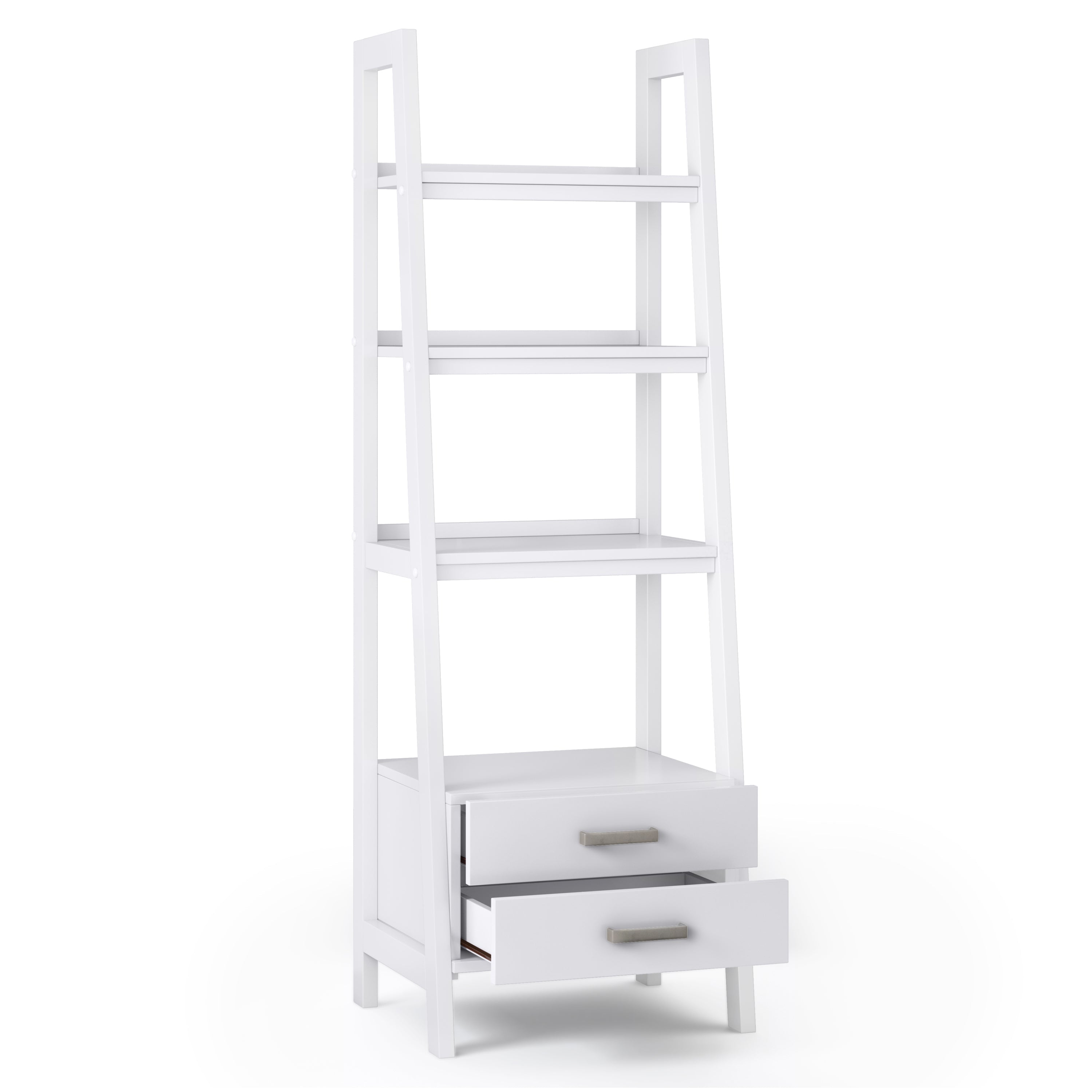 Sawhorse - Ladder Shelf with Storage - White