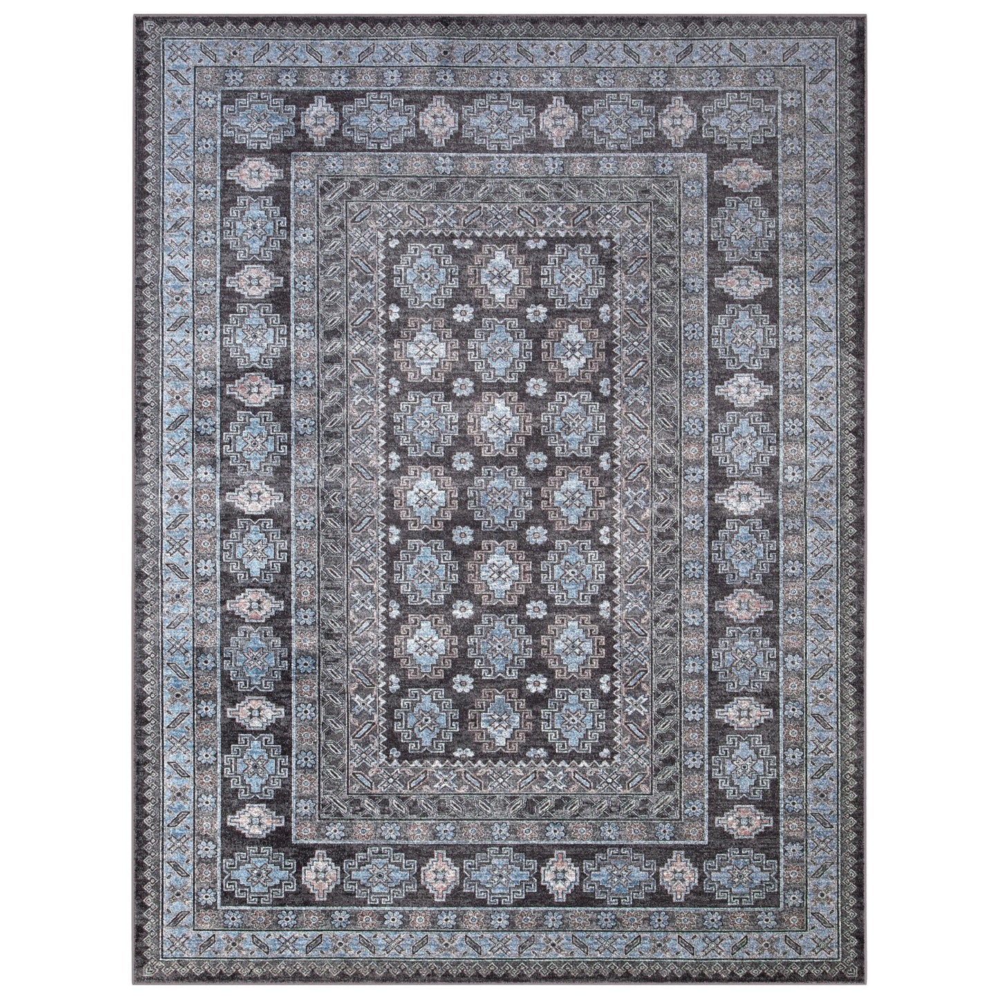 Salina Charcoal/Blue/Pink Area Rug 5x8