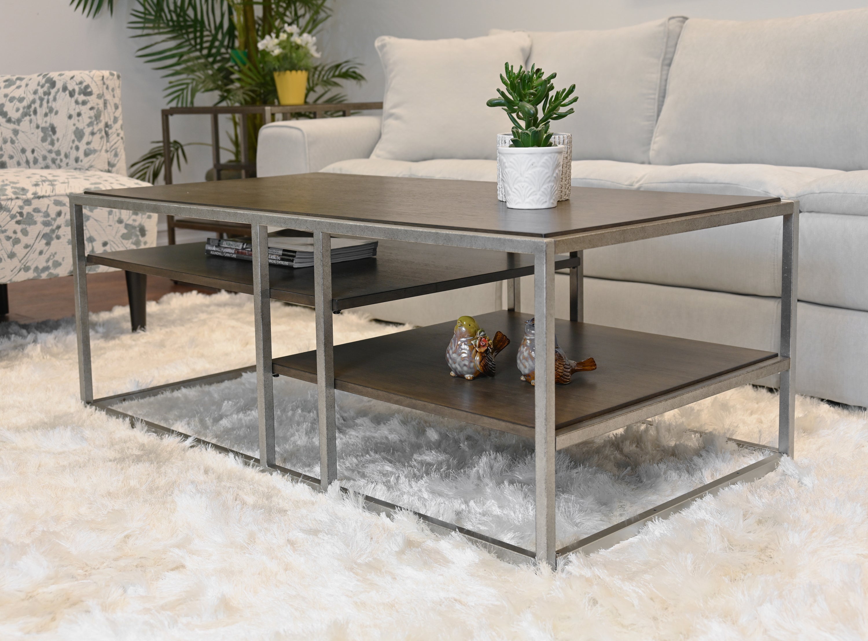 Padena Metal Frame Wood Living Room Coffee Table with Shelf