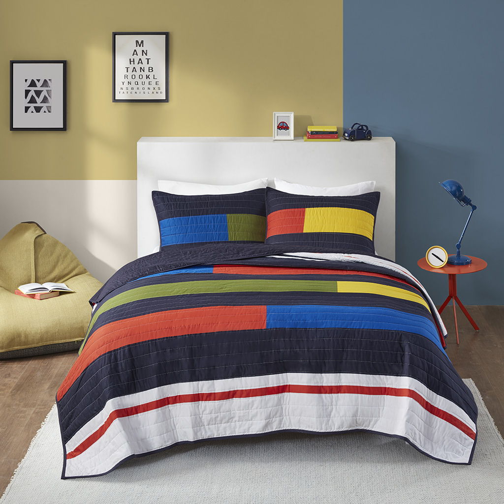 Morris - Twin Stripe Printed Quilt Set - Multi