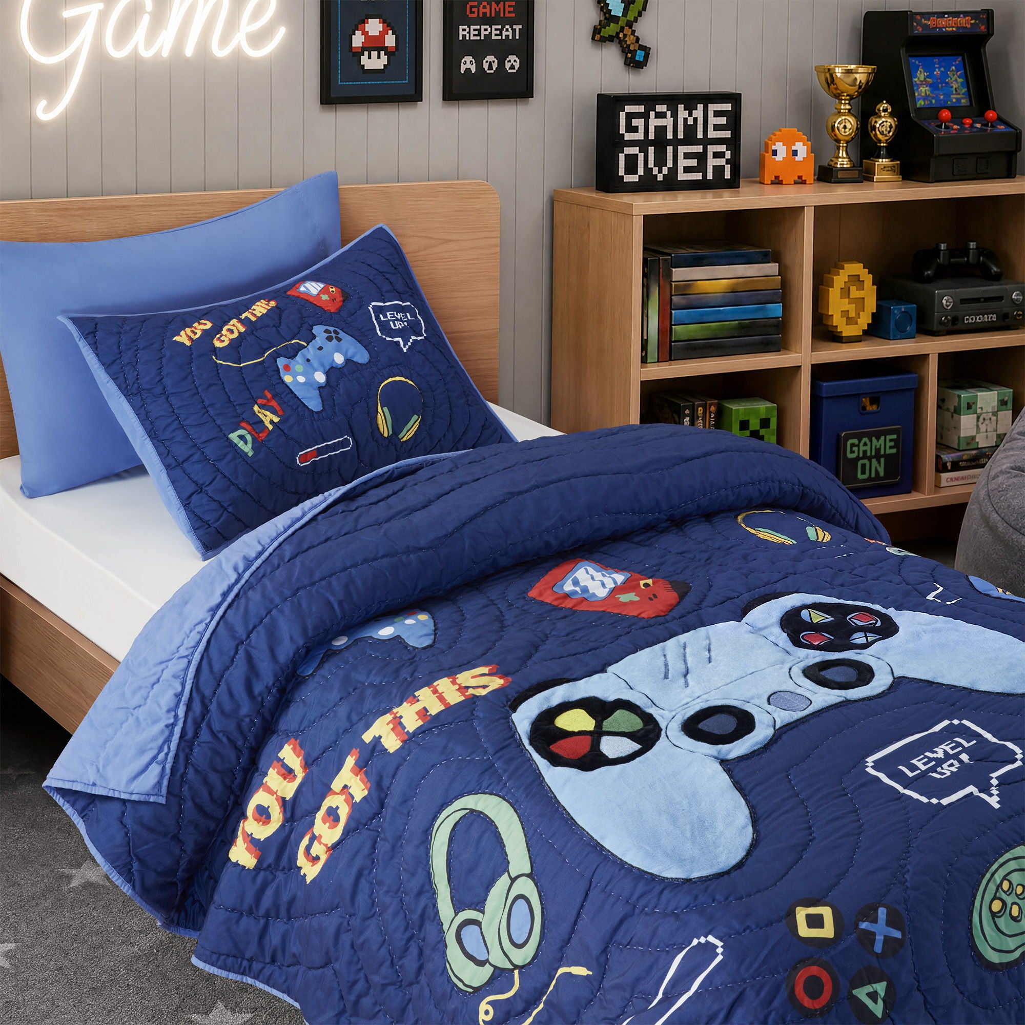 Game - Twin Quilt Set - Navy