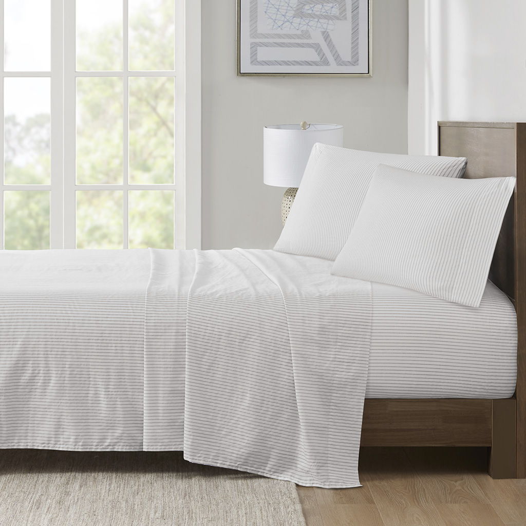 200 Thread Count Printed Cotton - King Sheet Set - Gray Stripe