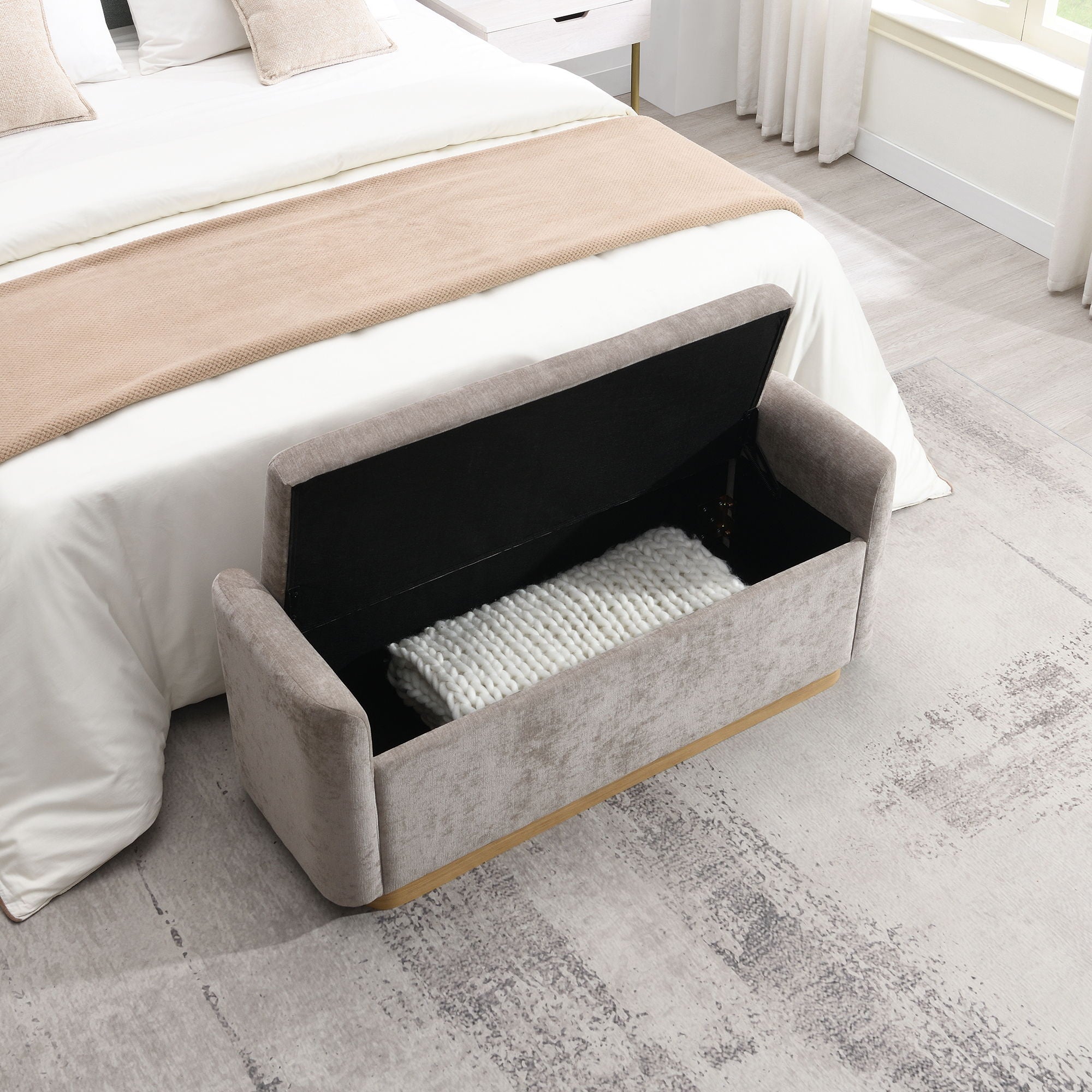 Upholstered Storage Bench With Safety Hinge