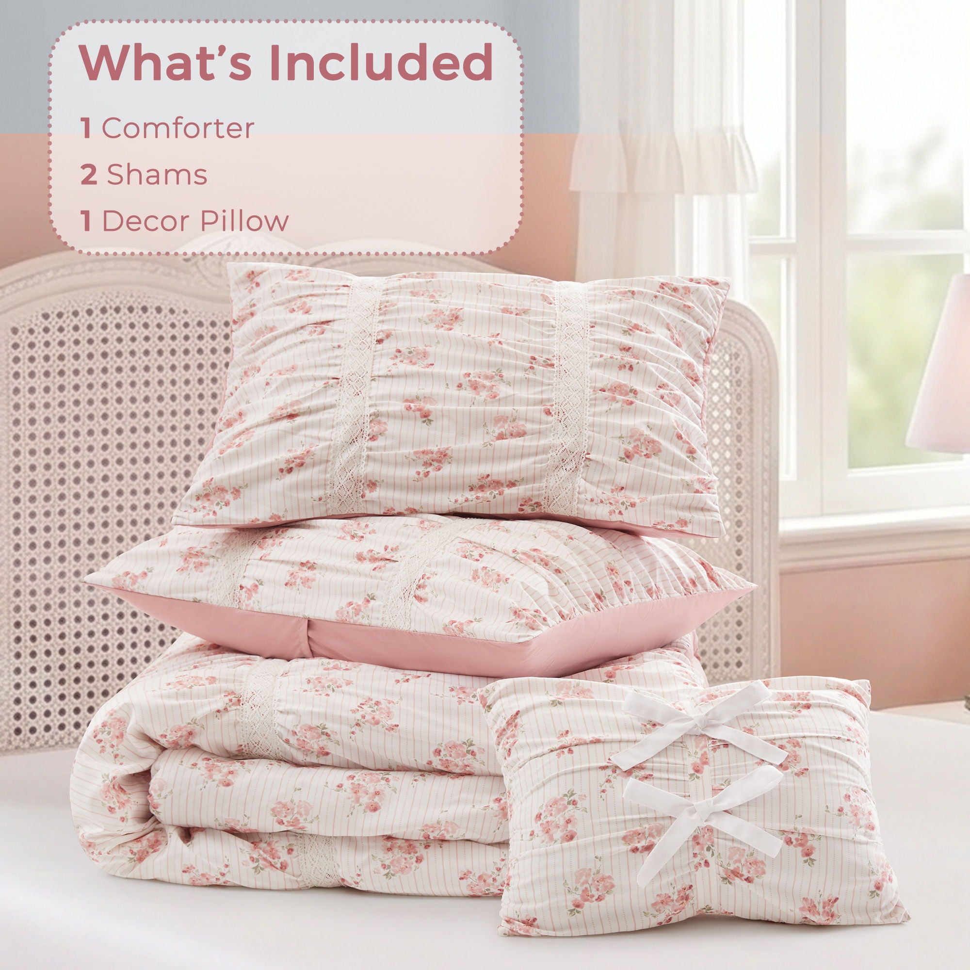 Anabelle - Twin Long Comforter Set - Pink