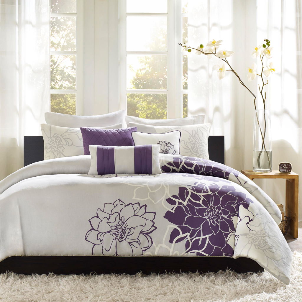 Lola - King 6 Piece Printed Duvet Cover Set - Purple