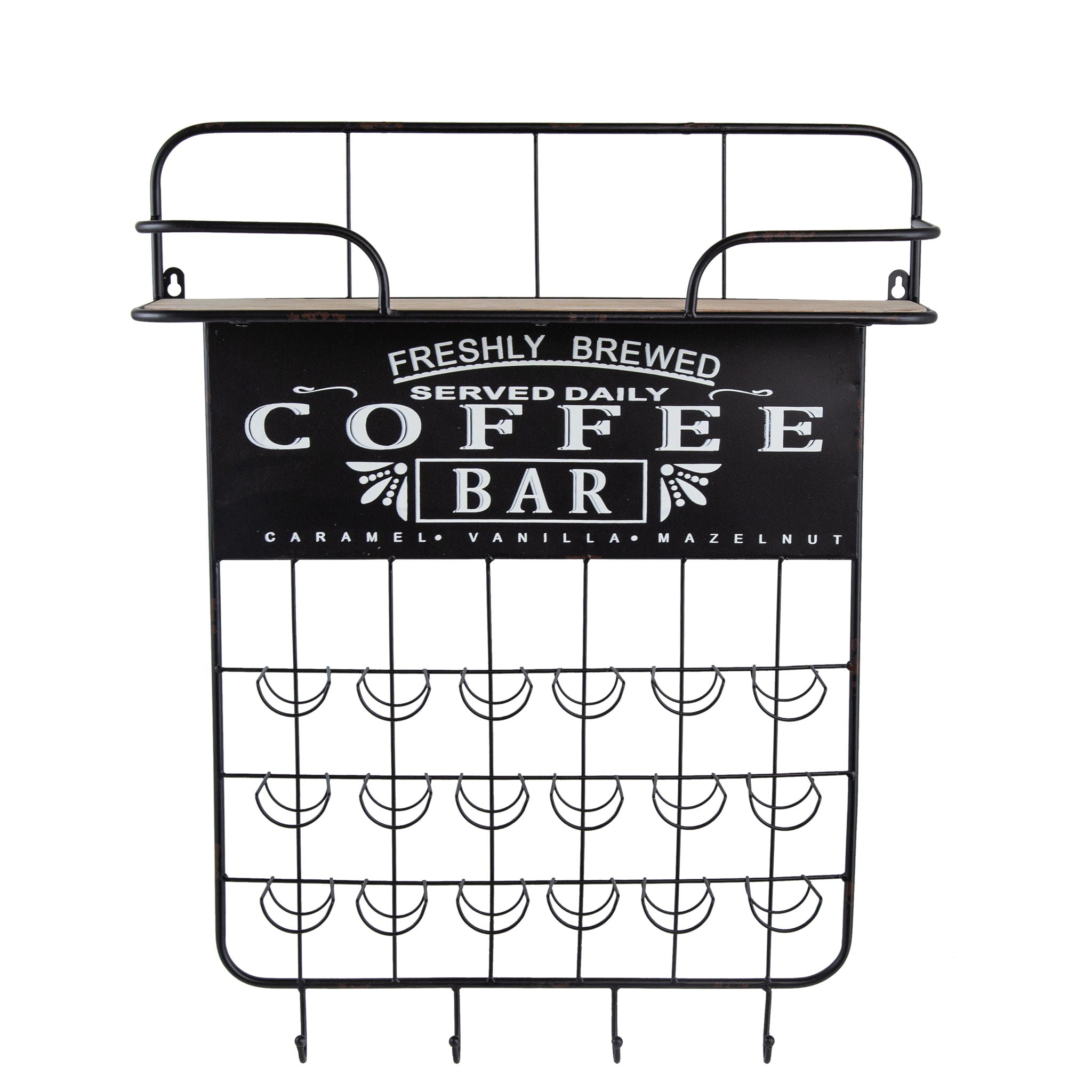 Floating Coffee Bar Shelf With Coffee Pod Holder, Hooks And Storage Shelf - Black