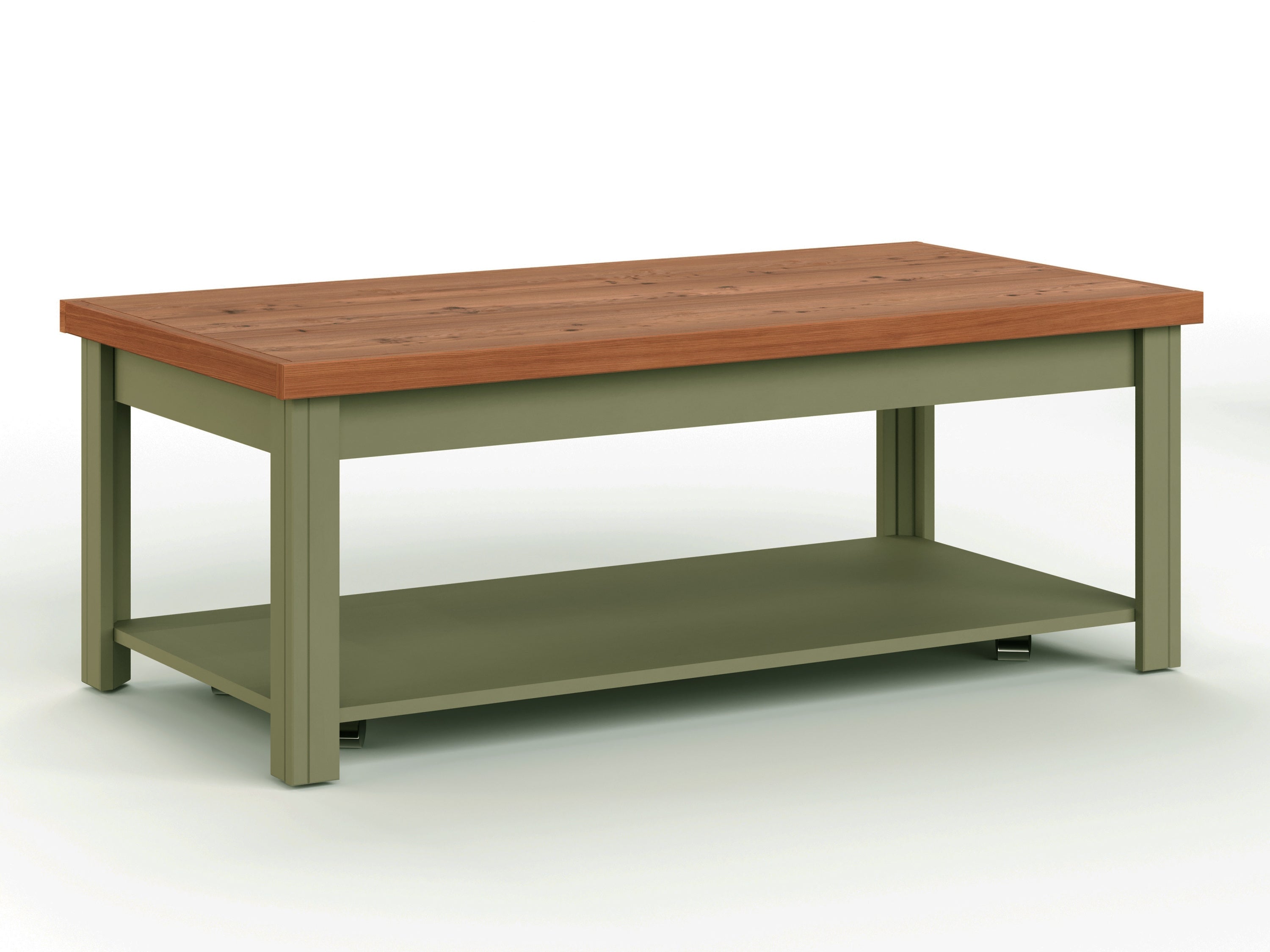 Bridgevine Home Vineyard 48 inch Coffee Table, No Assembly Required, Sage Green and Fruitwood Finish