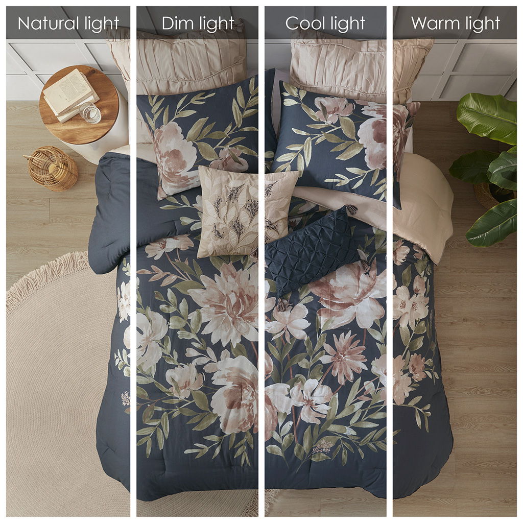 Camillia - California King 8 Piece Comforter Set - Navy