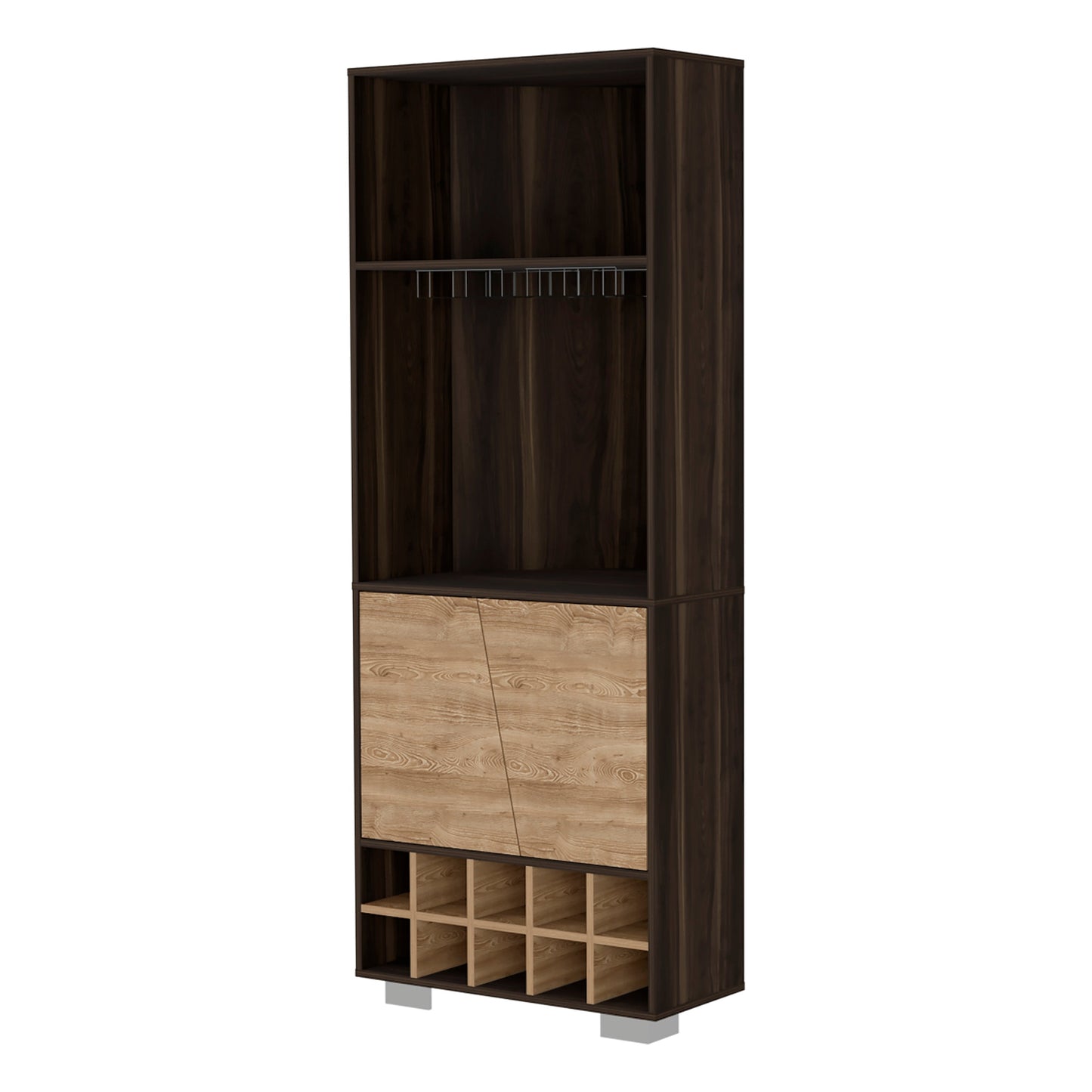 Paso Robles 10-Bottle 3-Shelf Corner Bar Cabinet Dark Oak and Pine