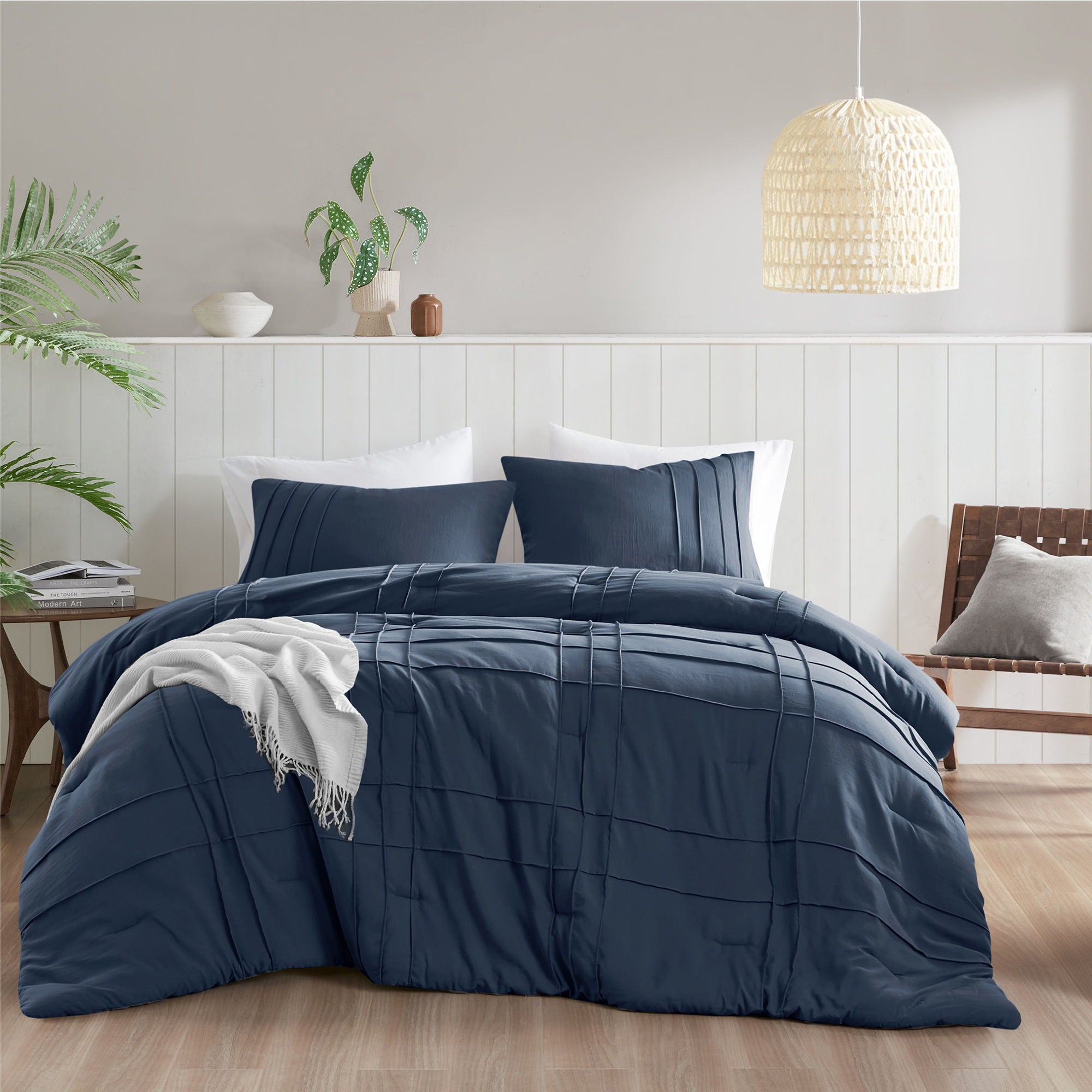 Porter - Twin/Twin Long Soft Washed Pleated Comforter Set - Navy