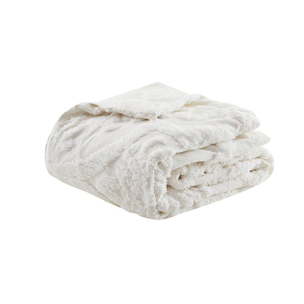 Viola - 3 Piece Tufted Damask Duvet Cover Set - Off White