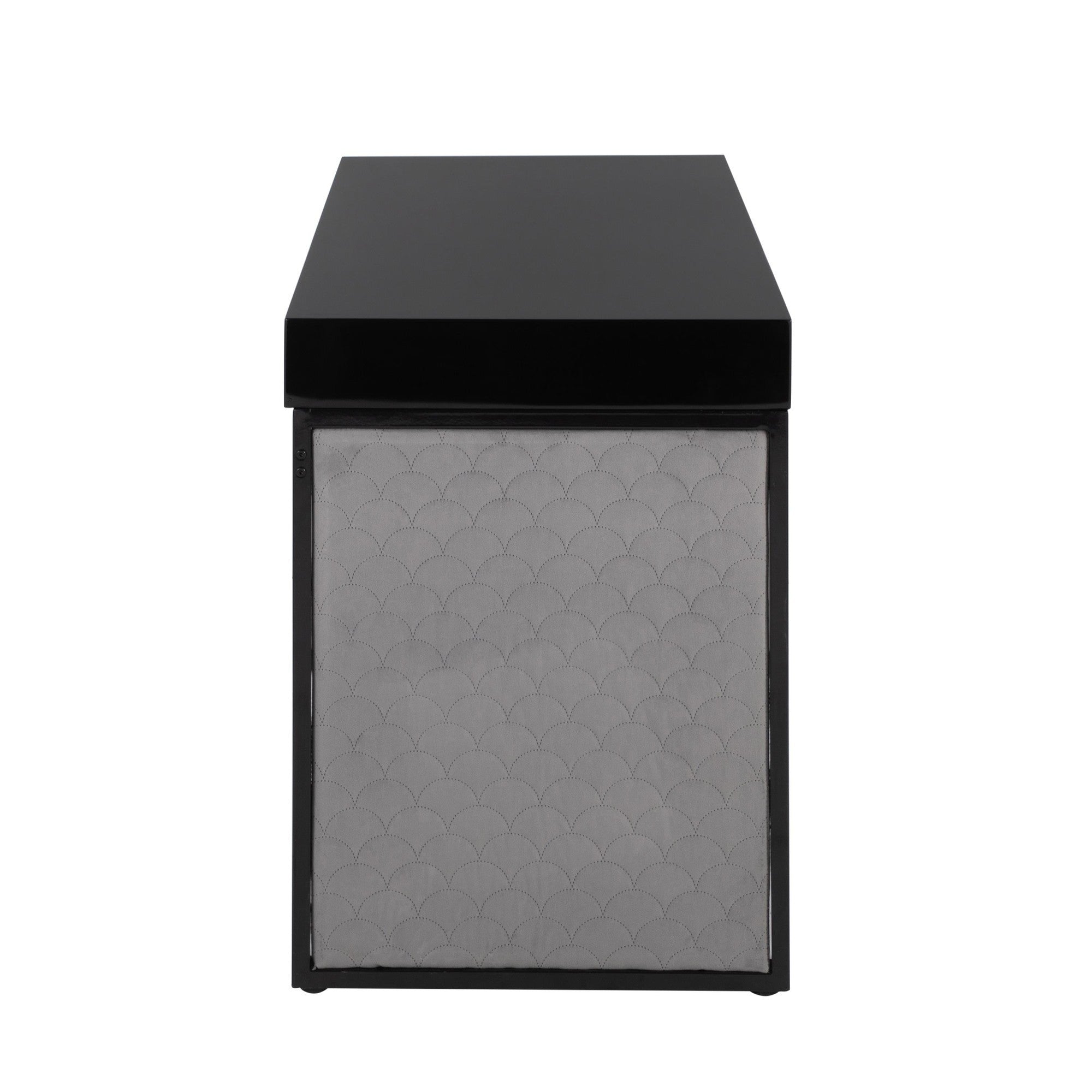 Drift Contemporary Upholstered Desk in Black Steel, Black Wood and Silver Velvet by LumiSource