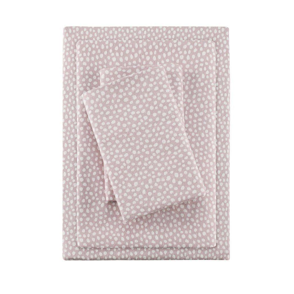 Cozy Flannel - King Printed Sheet Set - Blush Dots
