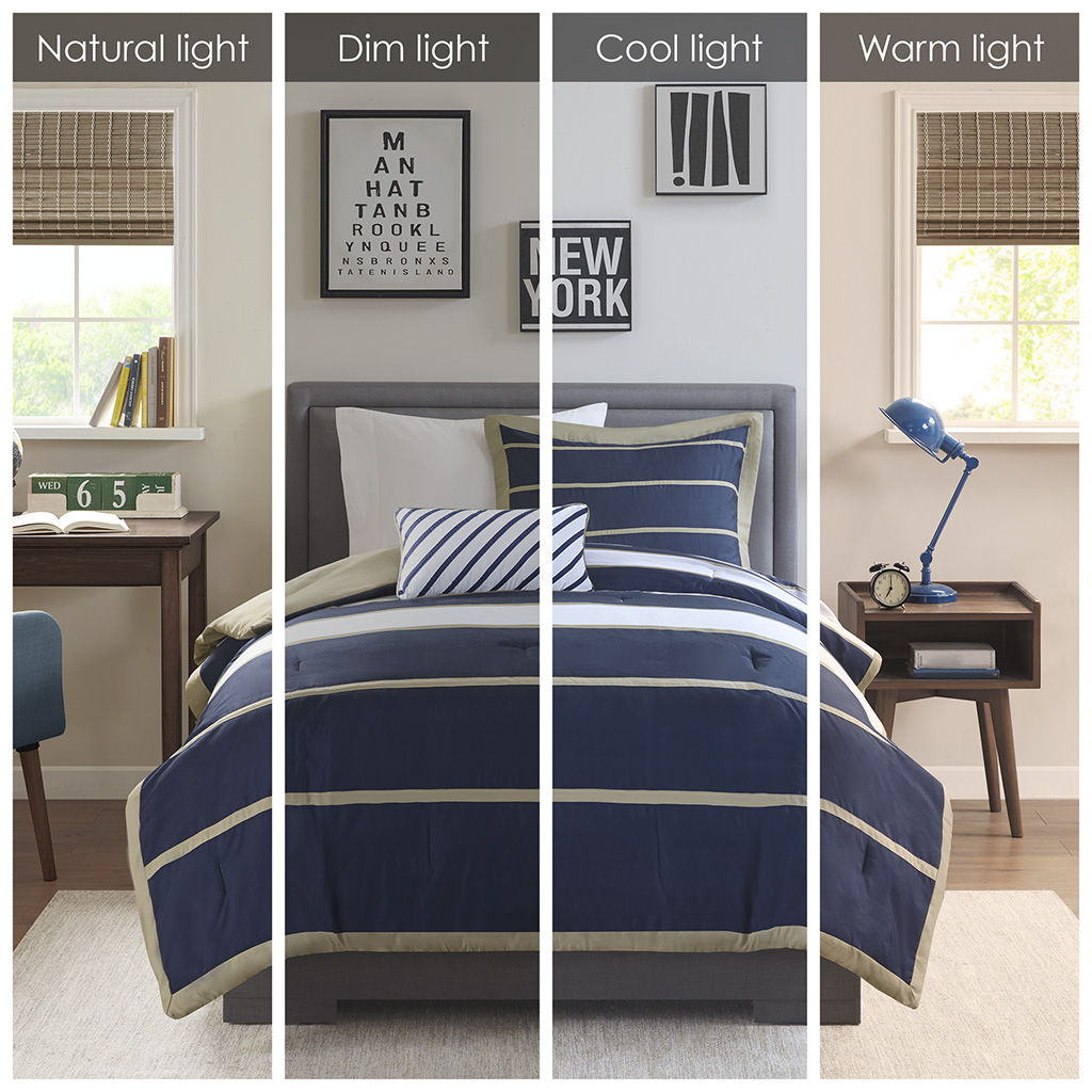 Ashton - Comforter Set - Khaki / Navy