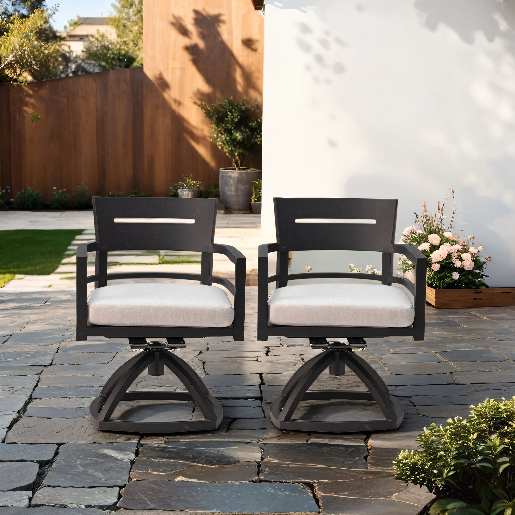 Outdoor Patio Swivel Rocker With Outdoor-Grade Sunbrella Fabric Cushions (Set of 2)