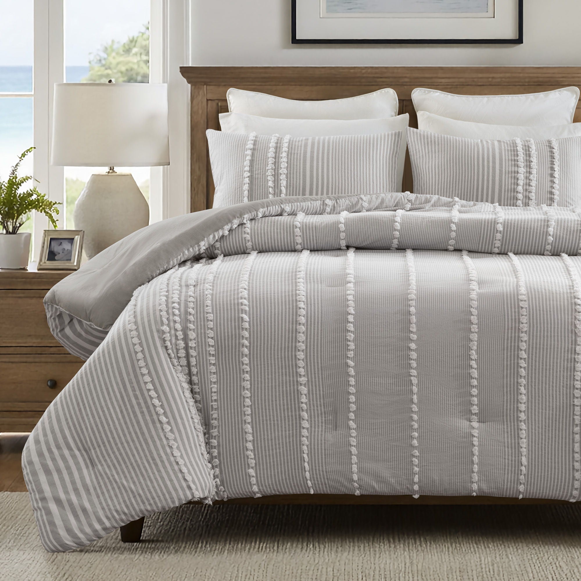 Anslee - 3 Piece King Yarn Dyed Comforter Set - Gray