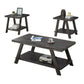 Athens Contemporary Replicated Wood Shelf Coffee Set Table in Charcoal Finish