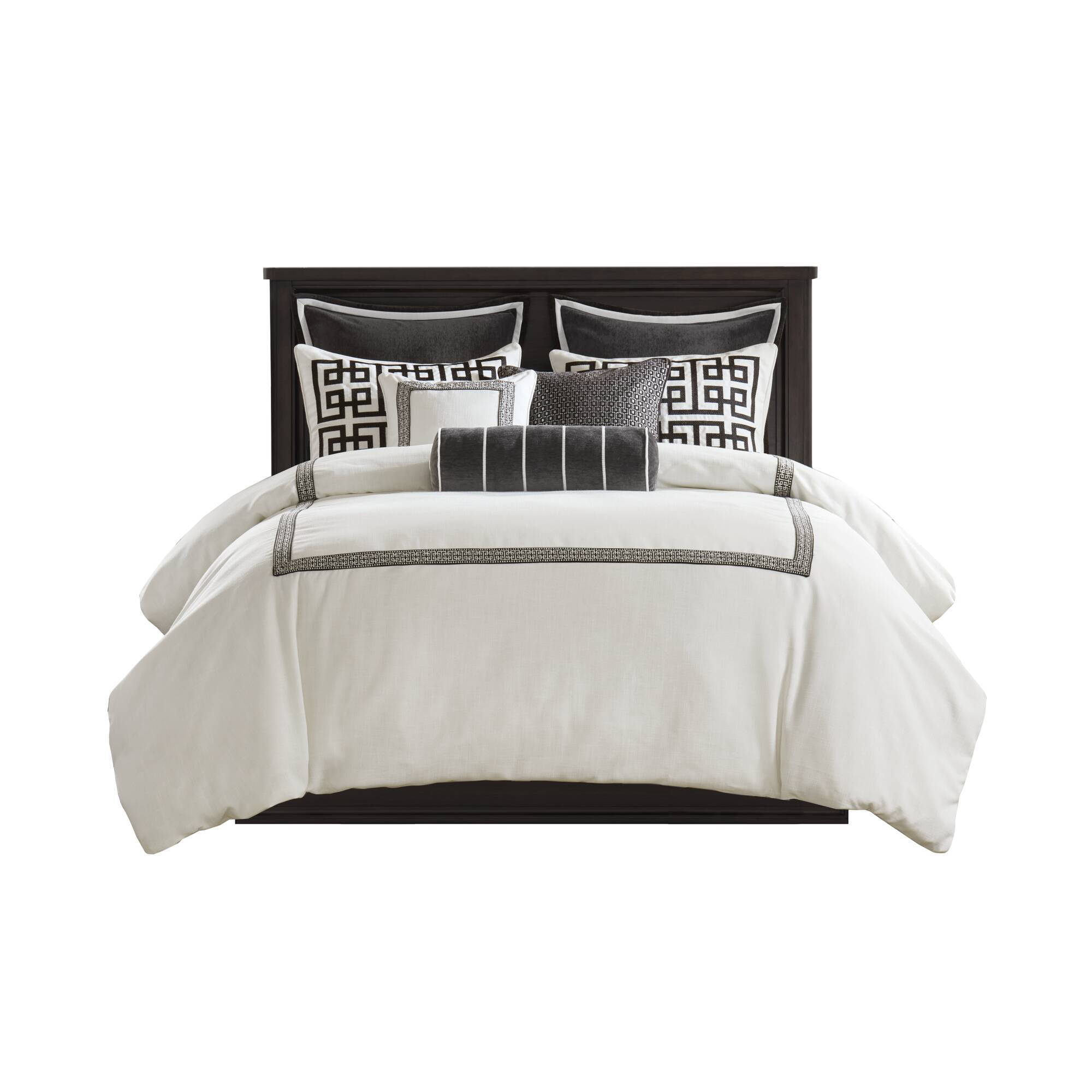 Jarvis - 9 Piece King Embroidery Oversized Duvet Style Comforter Set - Black / White