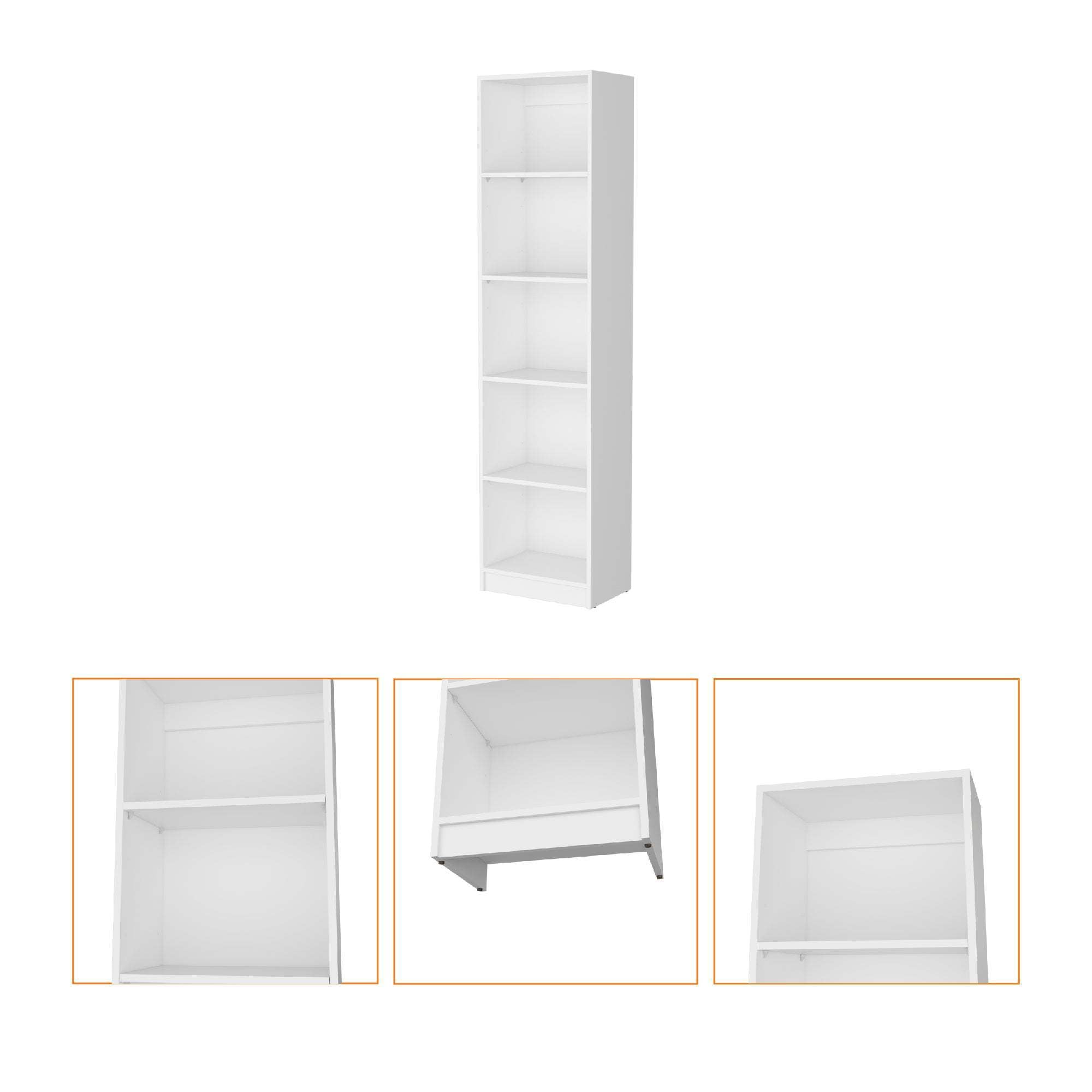 Zachary White 5-Shelf Slim Bookcase