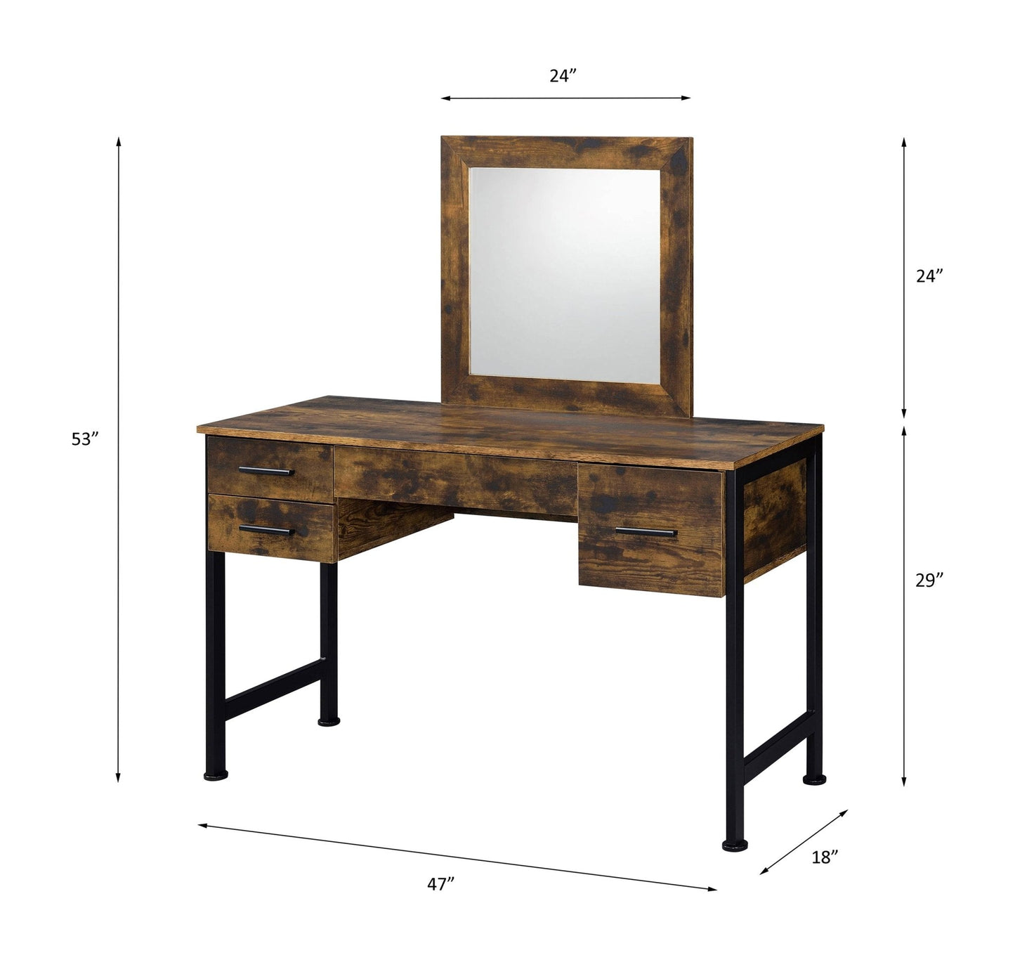 ACME Juvanth Vanity Desk & Mirror in Rustic Oak & Black Finish 24267