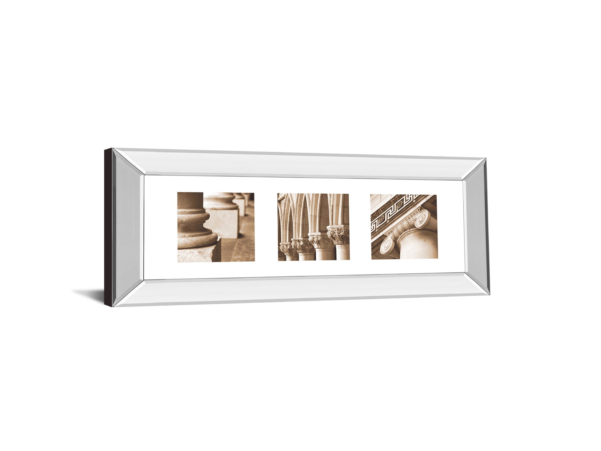 Architectural Triptych I By Tony Koukos - Mirror Framed Print Wall Art - Beige