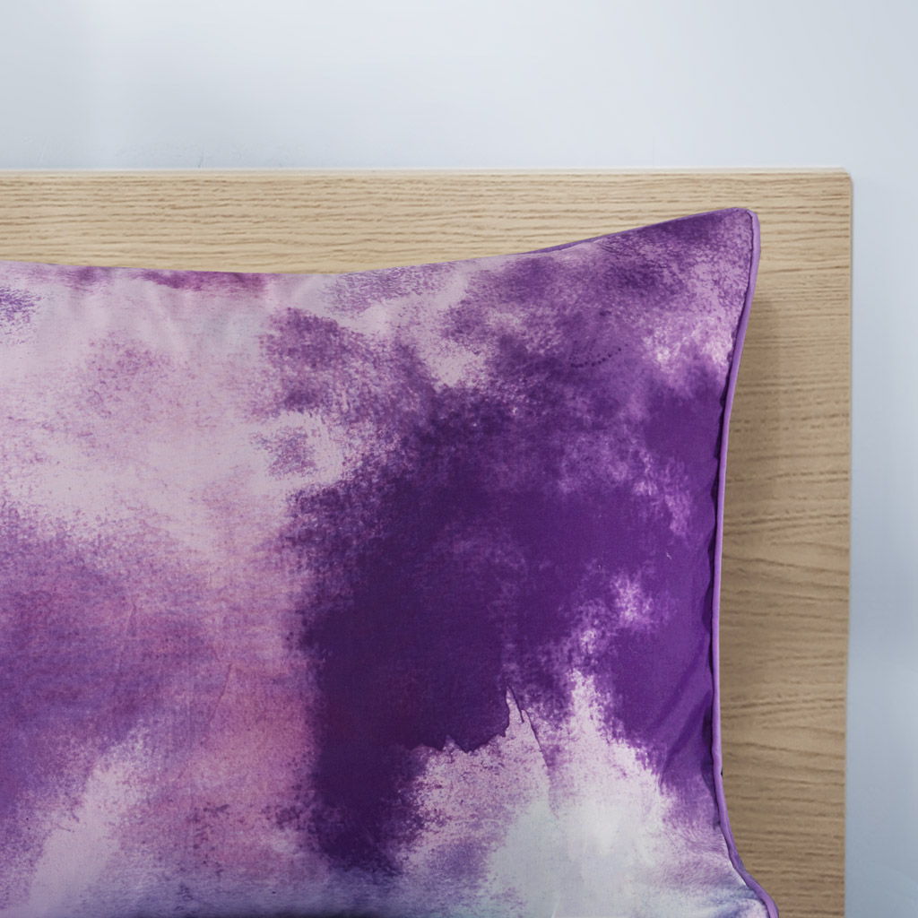 Cassiopeia - Twin Watercolor Tie Dye Printed Comforter Set With Throw Pillow - Lavender