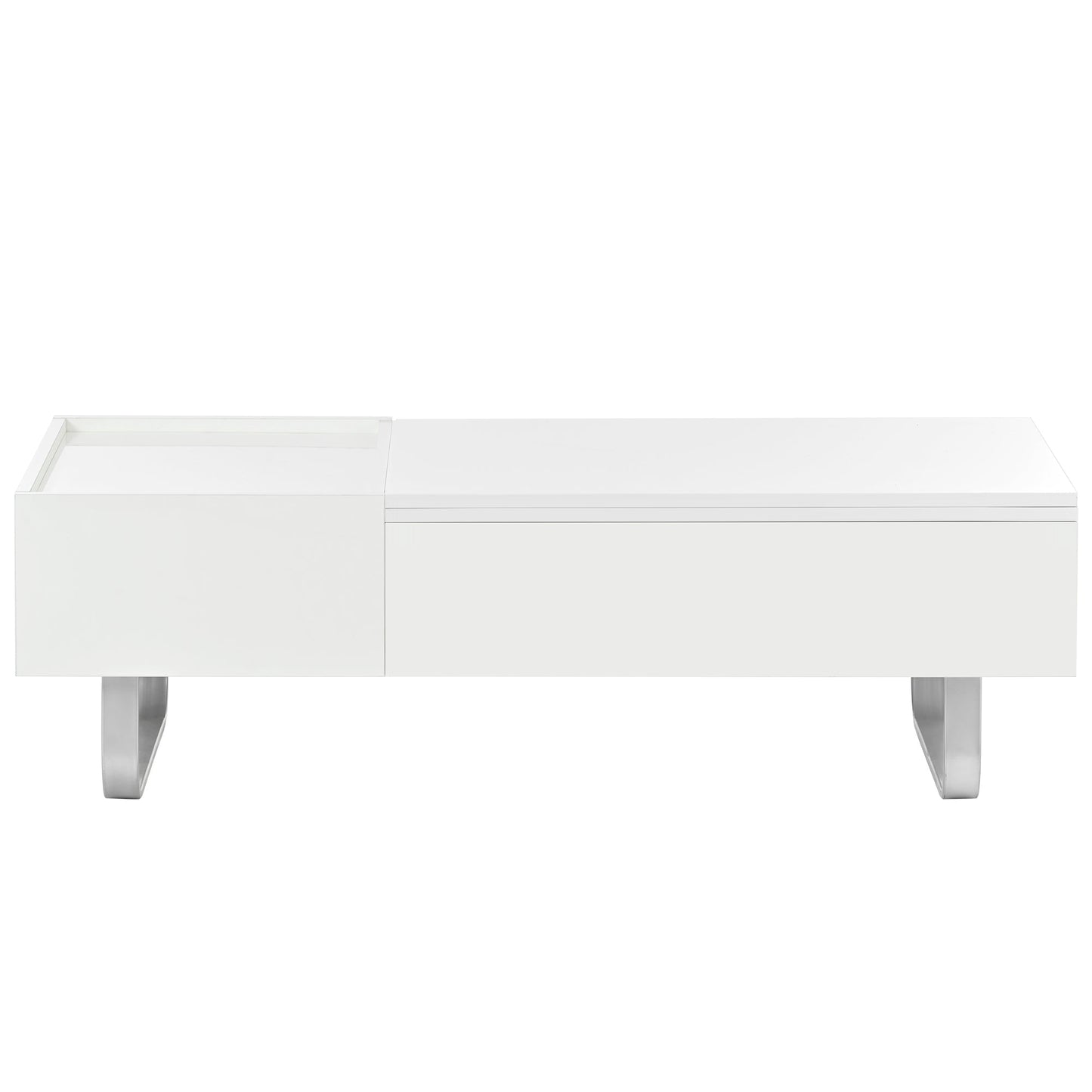 Multi-functional Coffee Table with Lifted Tabletop, Contemporary Cocktail Table with Metal Frame Legs, High-gloss Surface Dining Table for Living Room, White