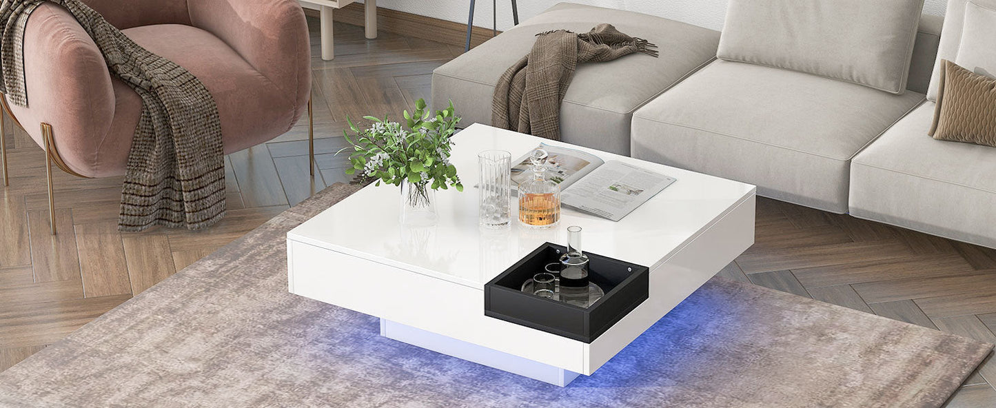 Modern Minimalist Design 31.5*31.5in Square Coffee Table with Detachable Tray and Plug-in 16-color LED Strip Lights Remote Control for Living Room( OLD SKU: WF291303AAK )