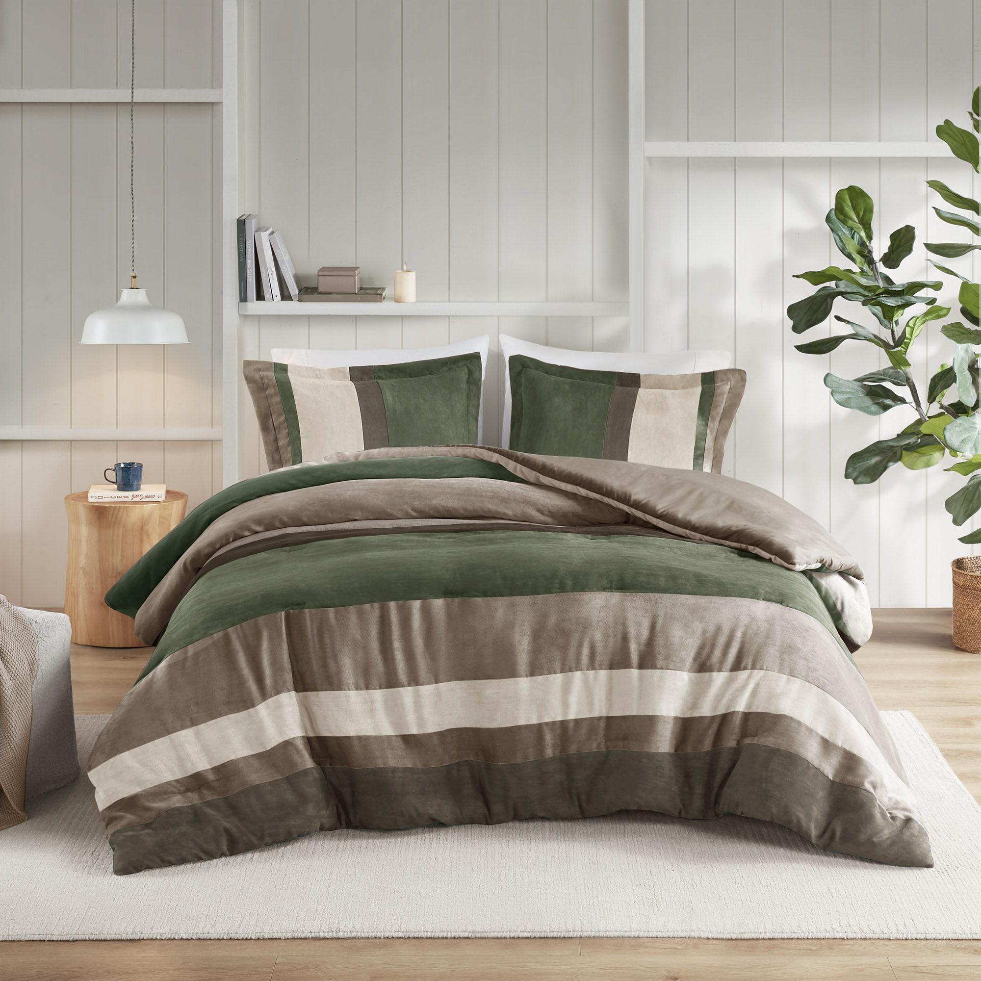 Boulder Stripe - Twin/Twin Long Pieced Comforter Set - Green