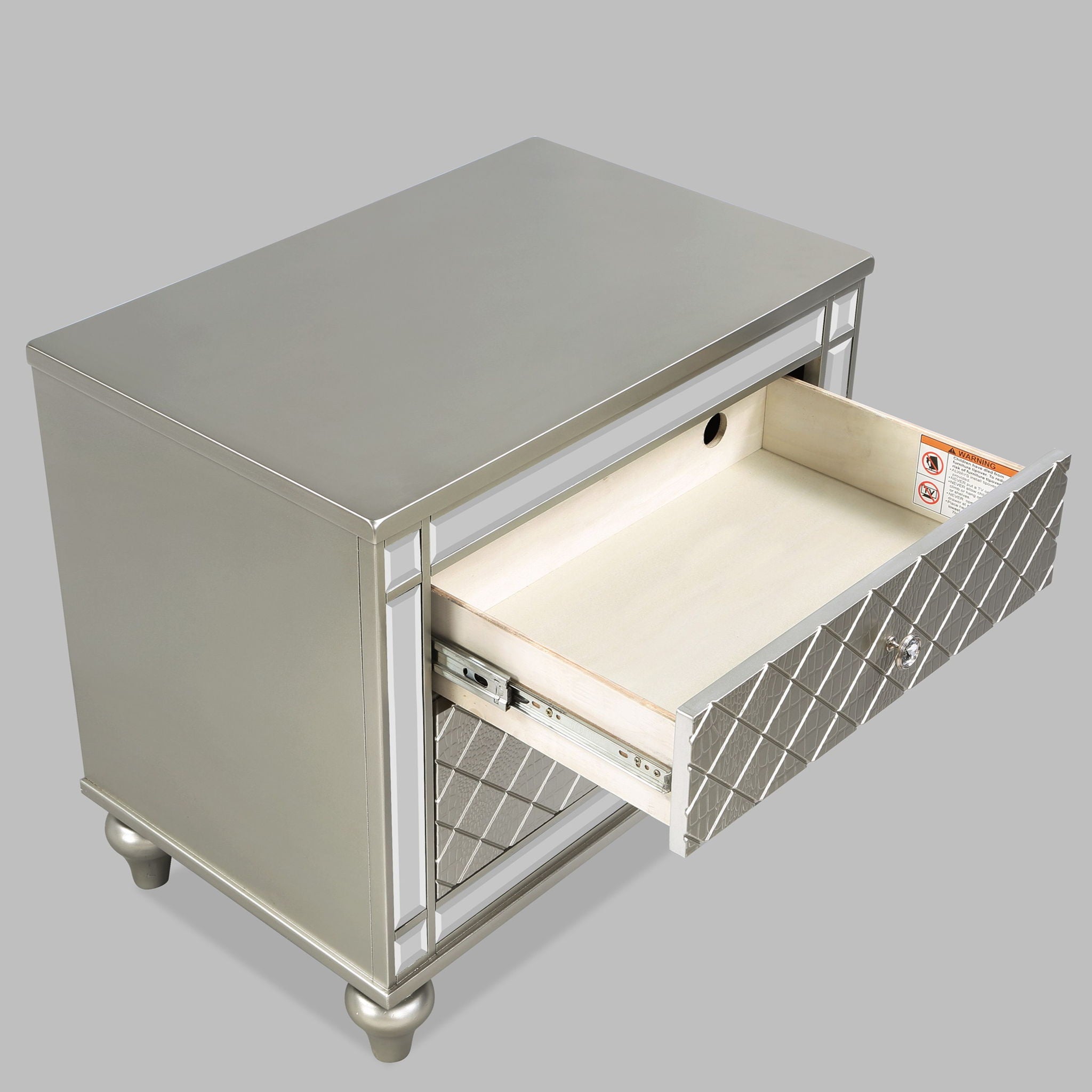 2 Drawer Nightstand With Diamond Patterned Fronts - Silver