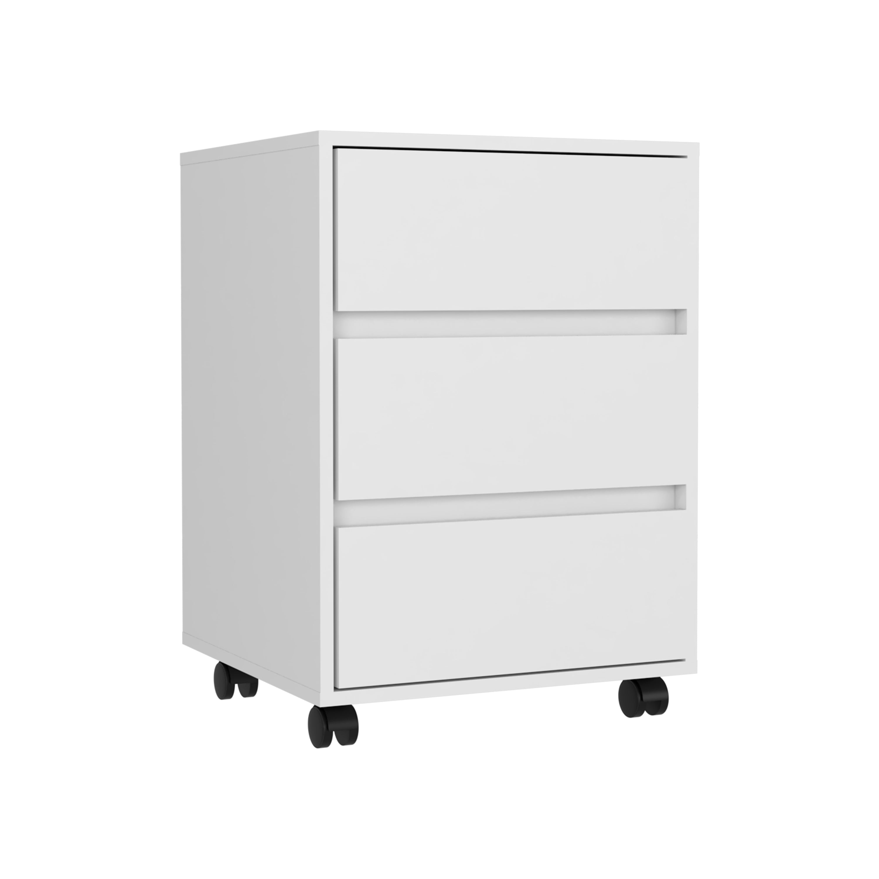 Three Drawers Bang, Filing Cabinet, Roller Blade Glide, White Finish