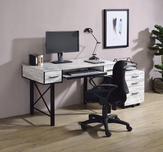 ACME Settea Computer Desk, Antique White & Black Finish 92797