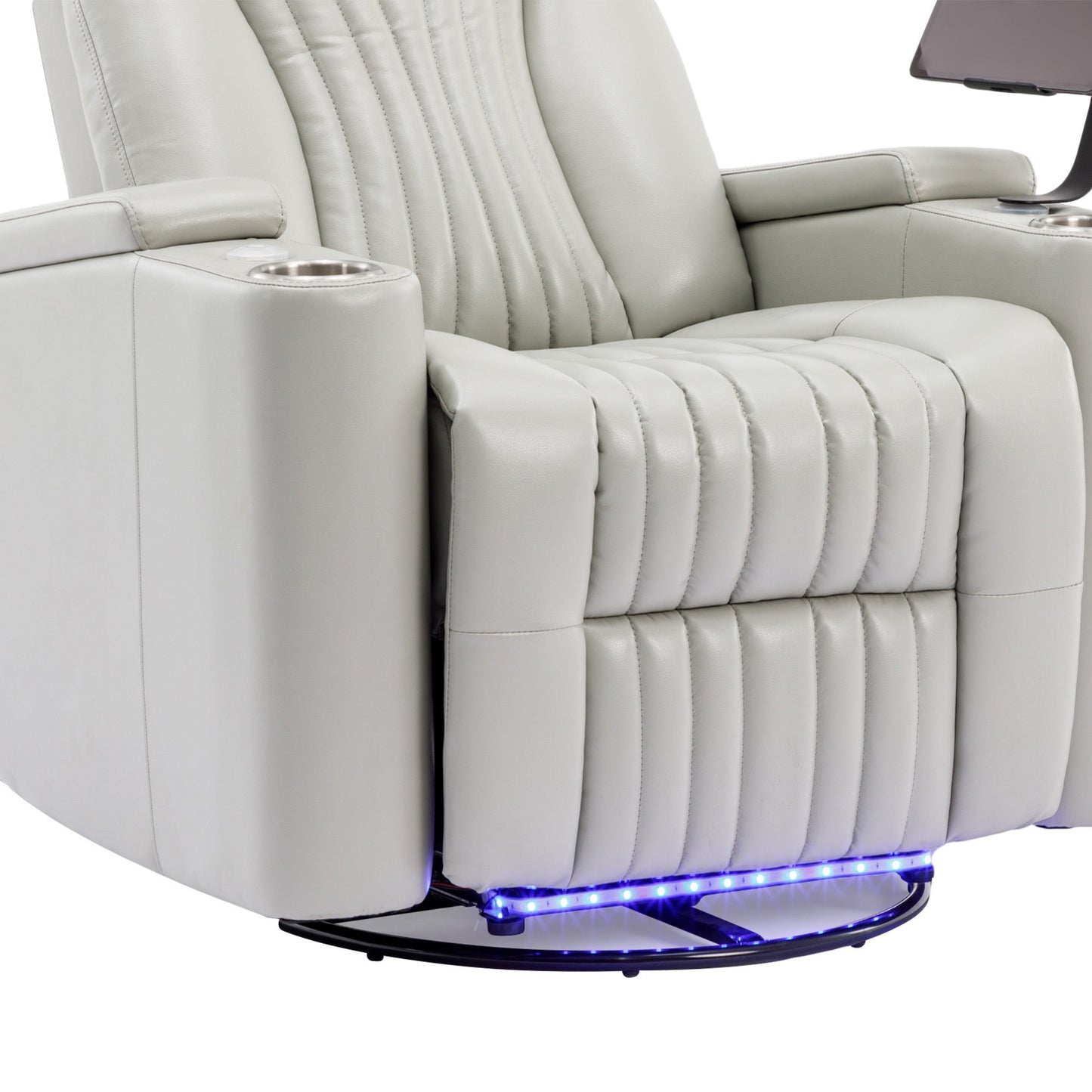 270° Power Swivel Recliner,Home Theater Seating With Hidden Arm Storage and  LED Light Strip,Cup Holder,360° Swivel Tray Table,and Cell Phone Holder,Soft Living Room Chair,Grey