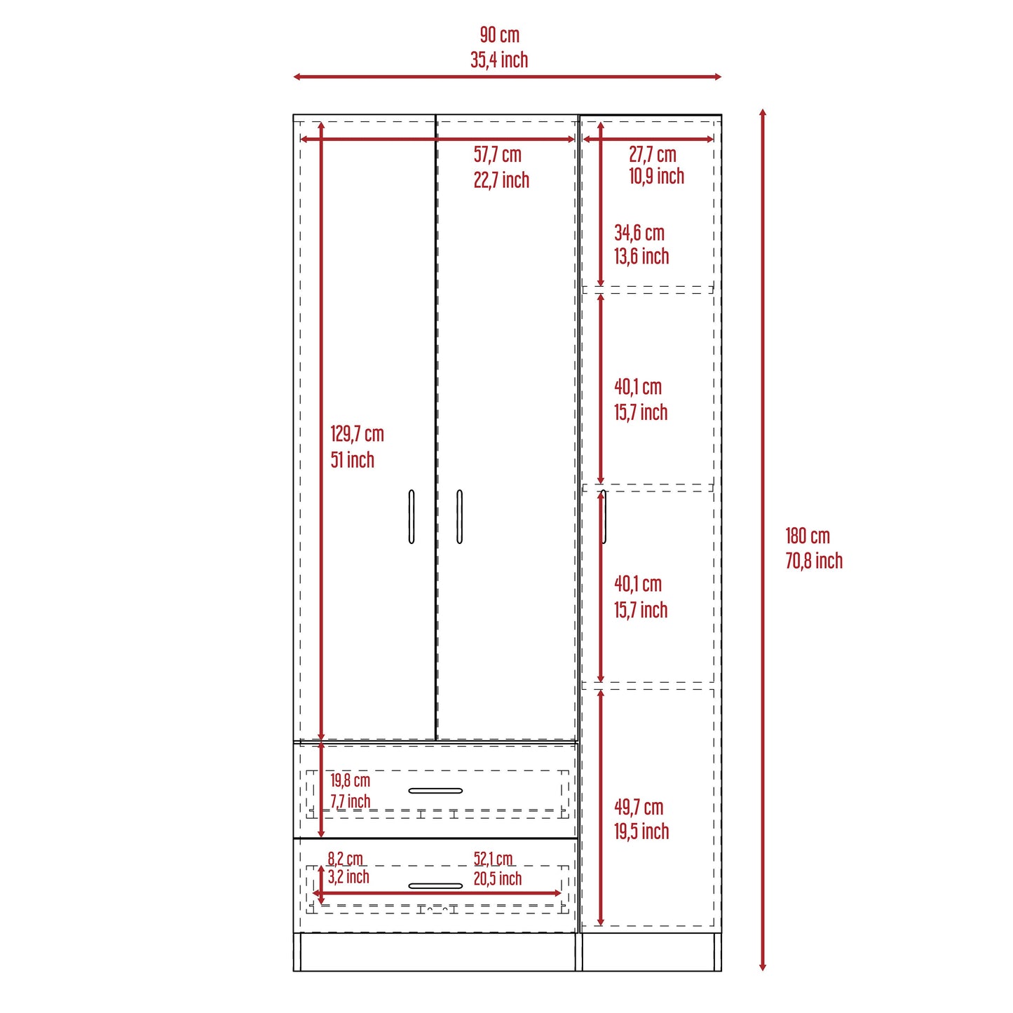 Rowaton 2-Drawer 3-Door  Armoire Light Oak