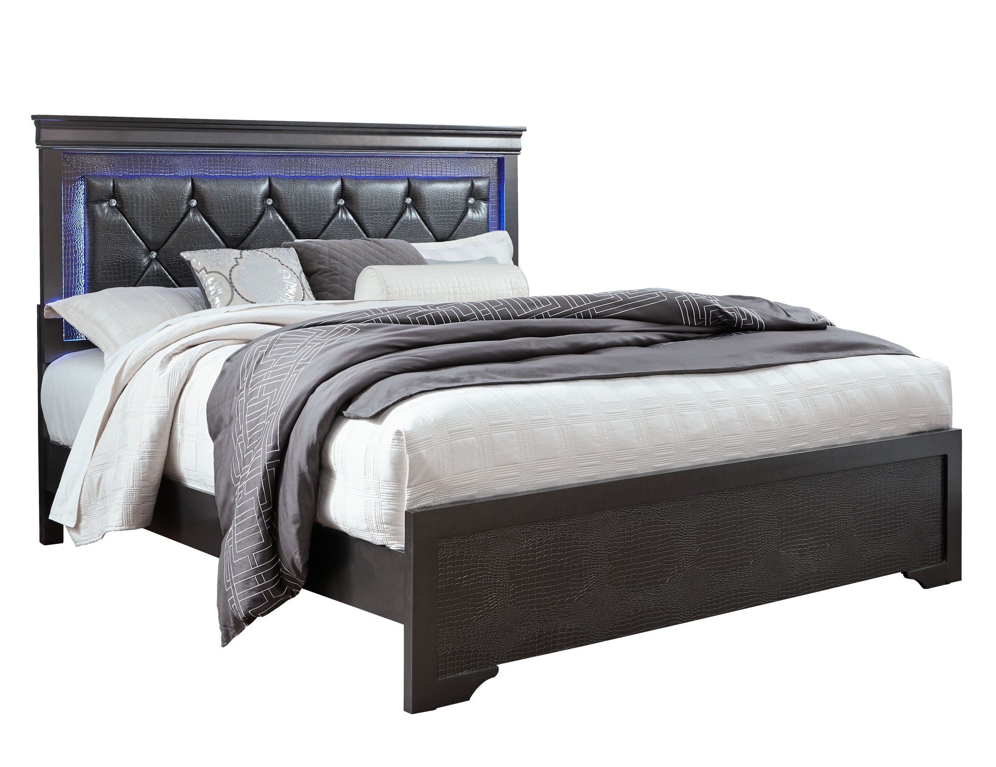 Pompei - Full Bed Headboard With LED Light And Footboard - Metallic Gray