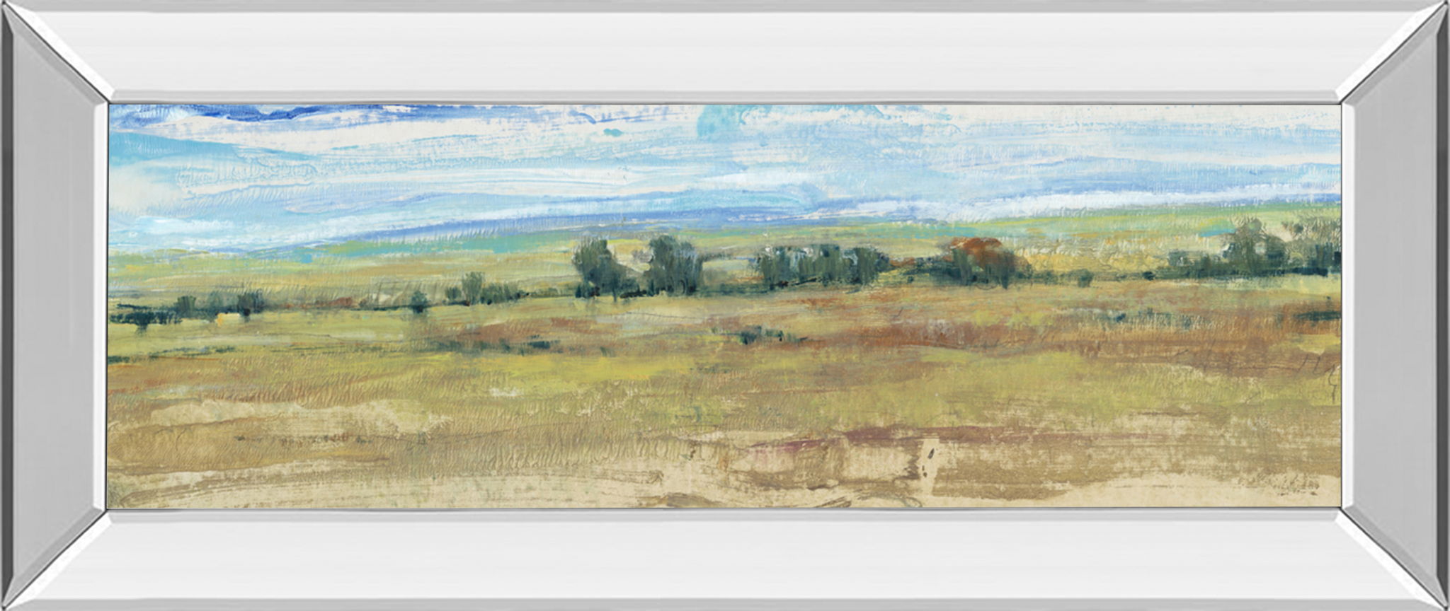 Distant Treeline Panel I By Tim Otoole - Mirror Framed Print Wall Art - Light Brown